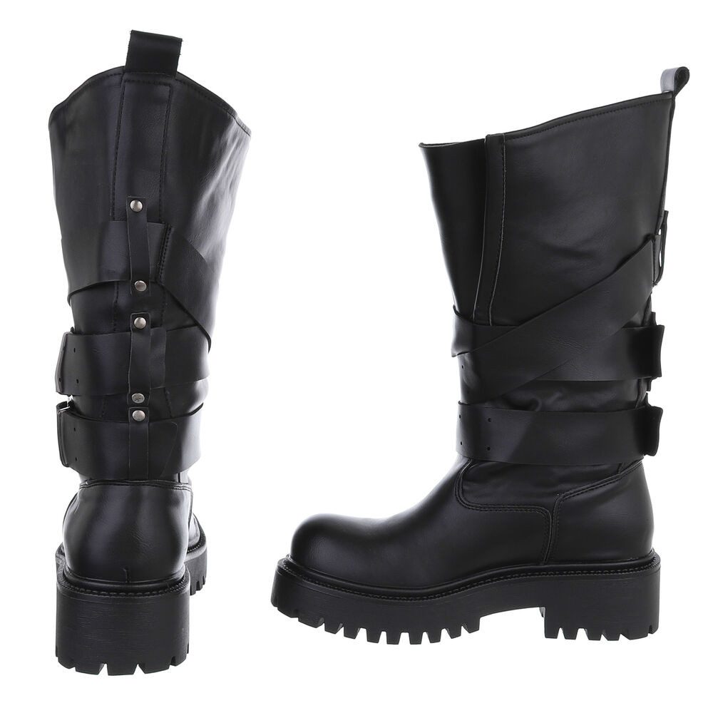 Ital-Design Damen Stiefel mit Doppelschnallen und Profilsohle Plateaustiefel (92299668) Blockabsatz Stiefel in Schwarz – Bild 5 von 5
