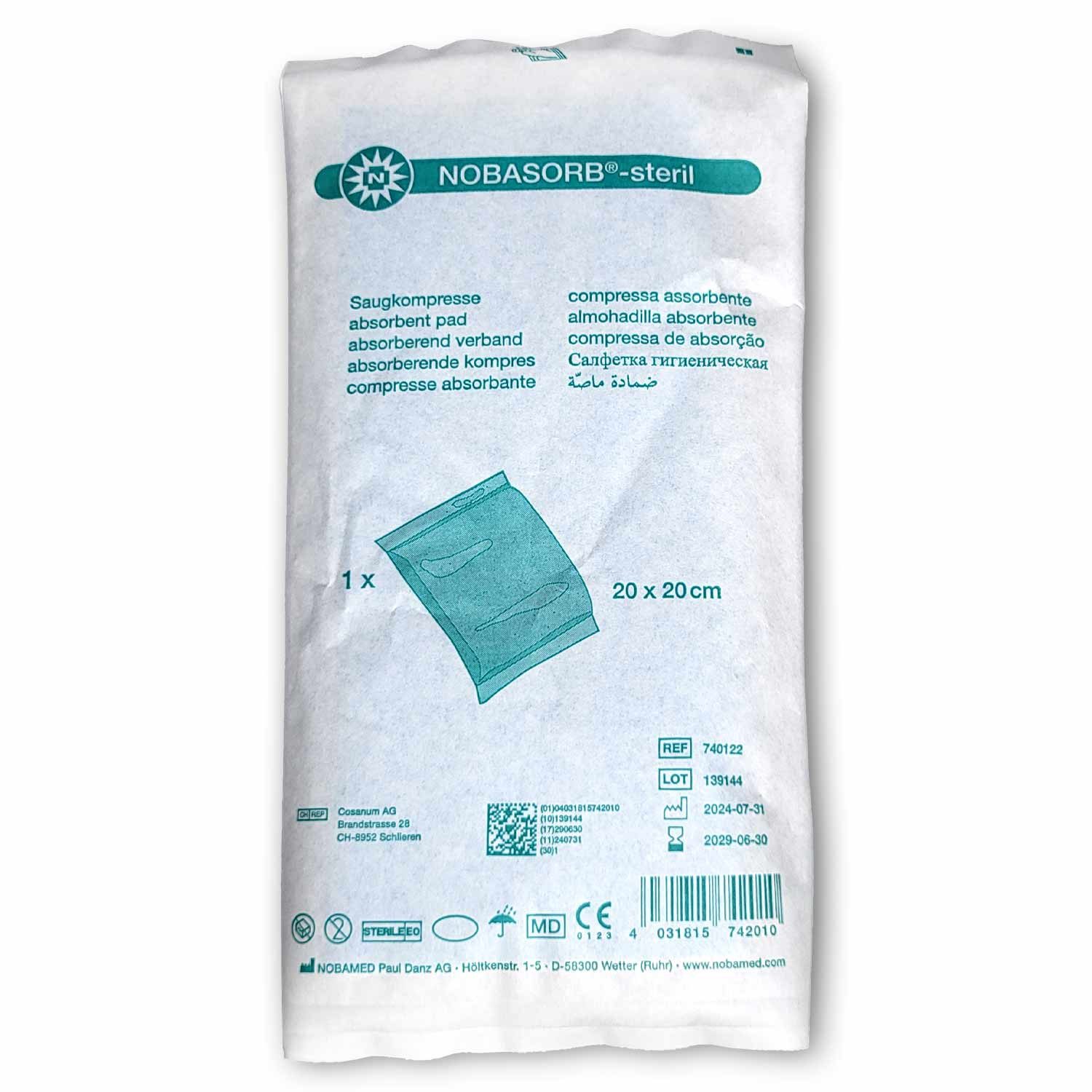 NOBAMED Paul Danz AG Wundpflaster Nobasorb steril Kompresse 20 cm x 20 cm, sterile Wundauflage