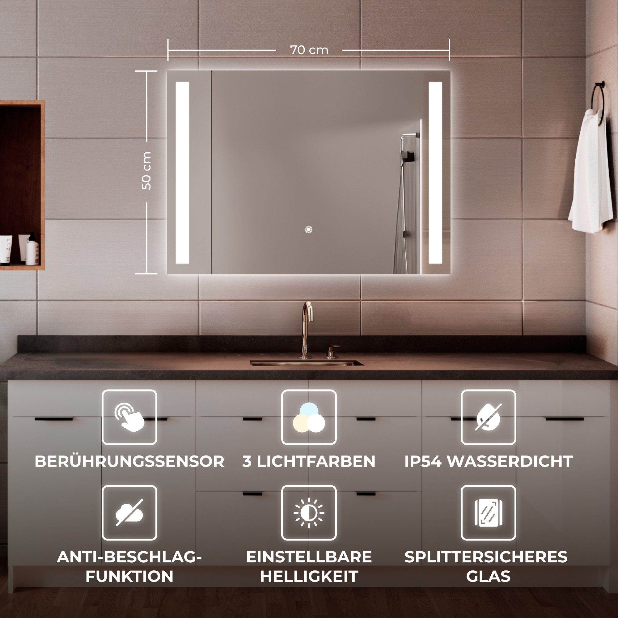 Bringer Badspiegel BRS103, Badezimmerspiegel mit Anti-Beschlag günstig online kaufen