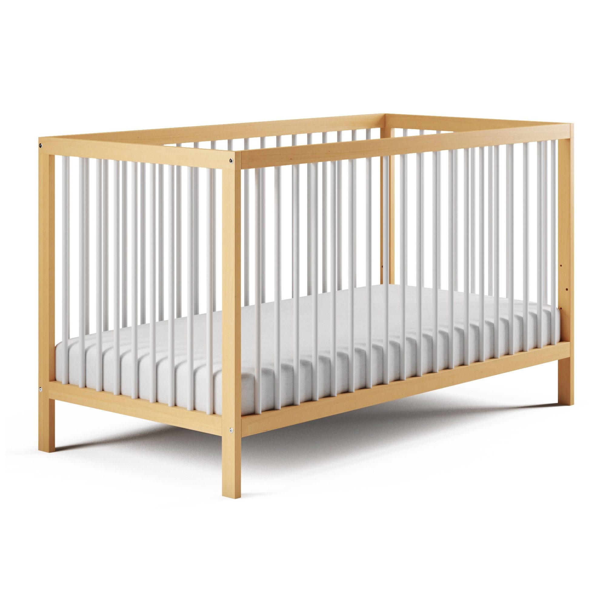 Kids Collective Kinderbett Babybett Gitterbett 60x120 und 70x140 cm herausnehmbare Sprossen (mit Lattenrost und herausnehmbaren Sprossen ab Geburt bis zum 3. LJ), 60x120 cm in natur mix weiß