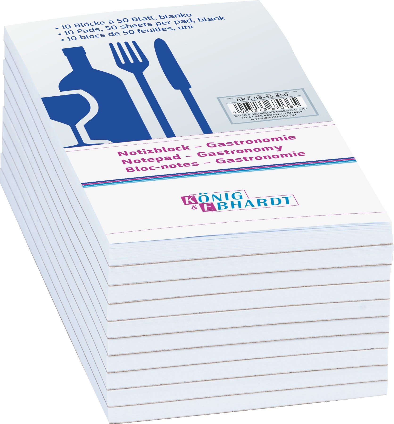 Baier & Schneider Notizblock Notizblöcke Gastronomie 75x140 mm weiß 50 Blatt