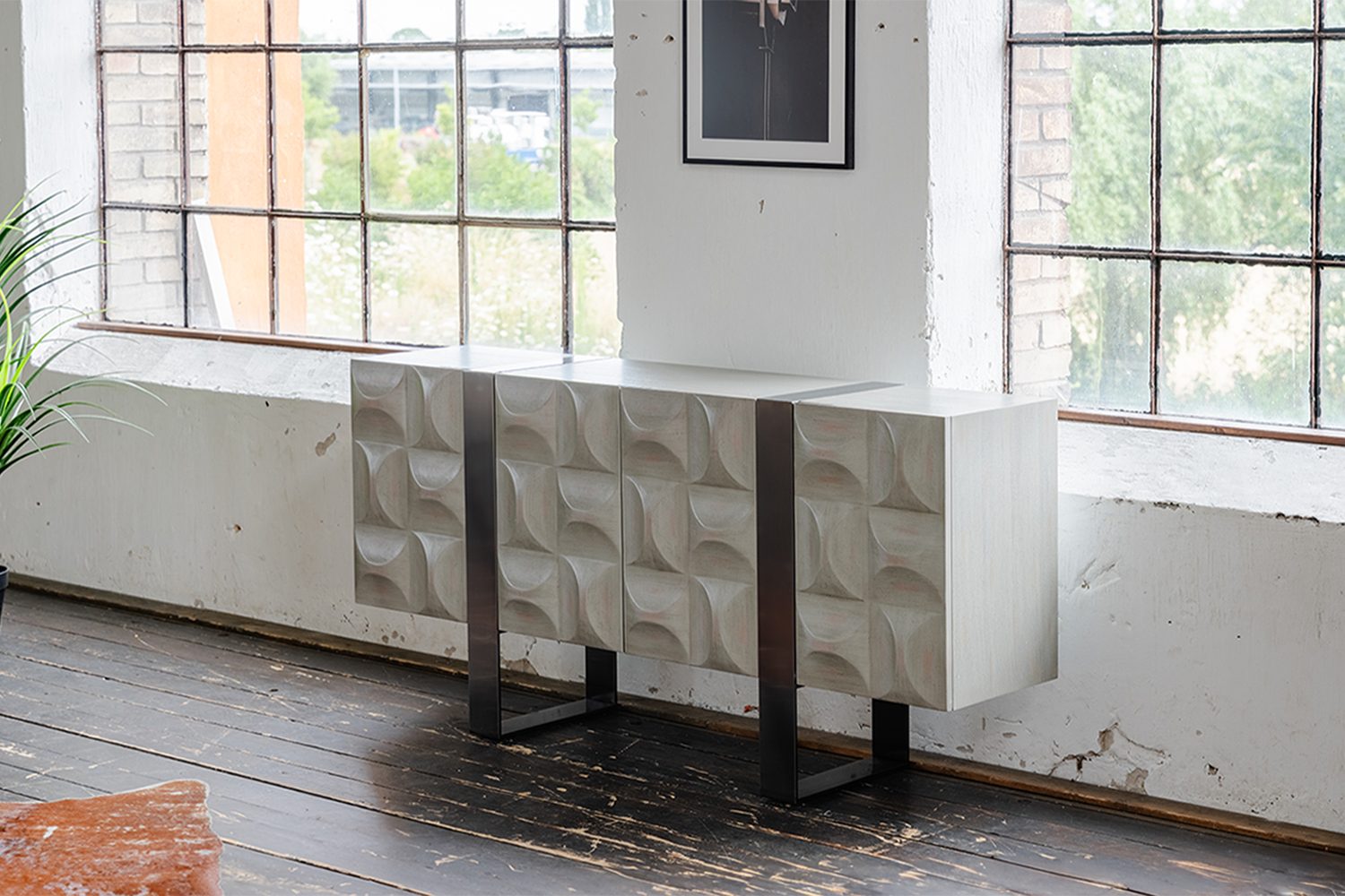 KAWOLA Sideboard, 4 Türen Ulme grau 180/85/40 cm (B/H/T)