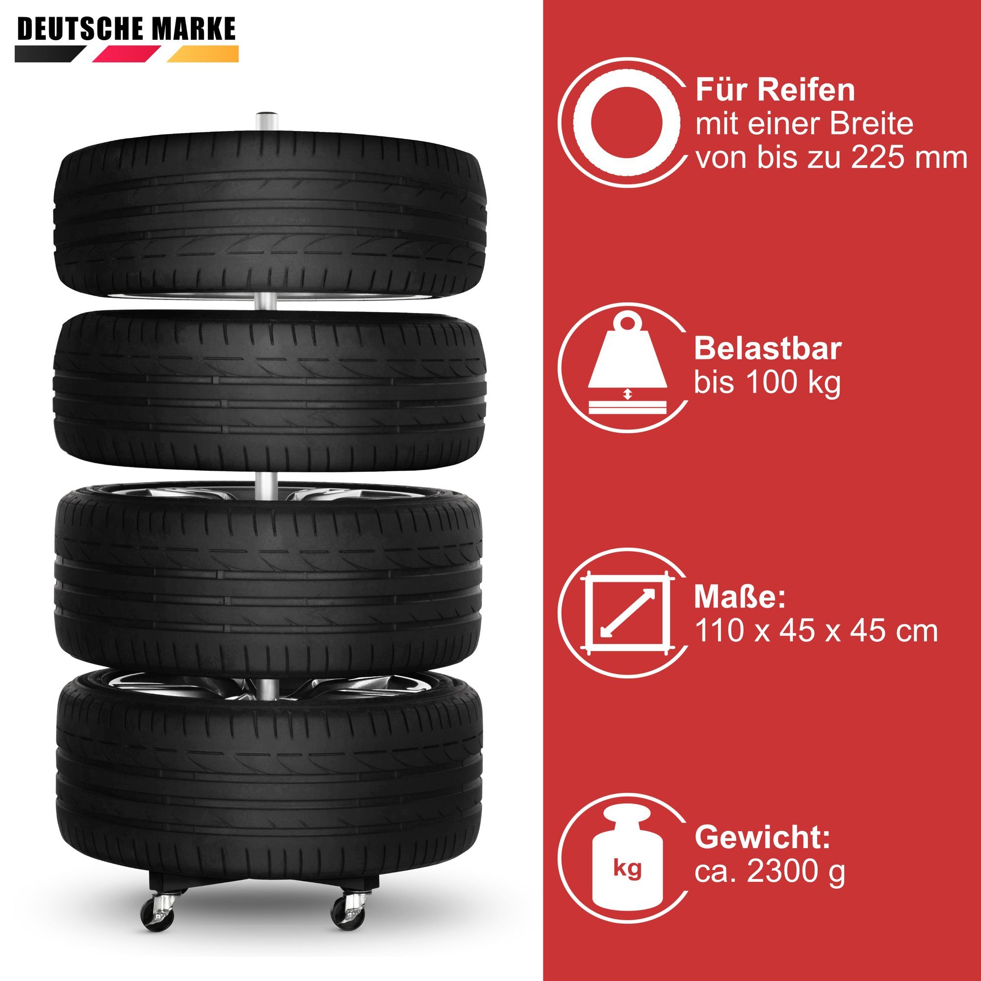 bonsport Rim Tree for 4 Car Tires incl. 8-Piece Set of Tire Markers
