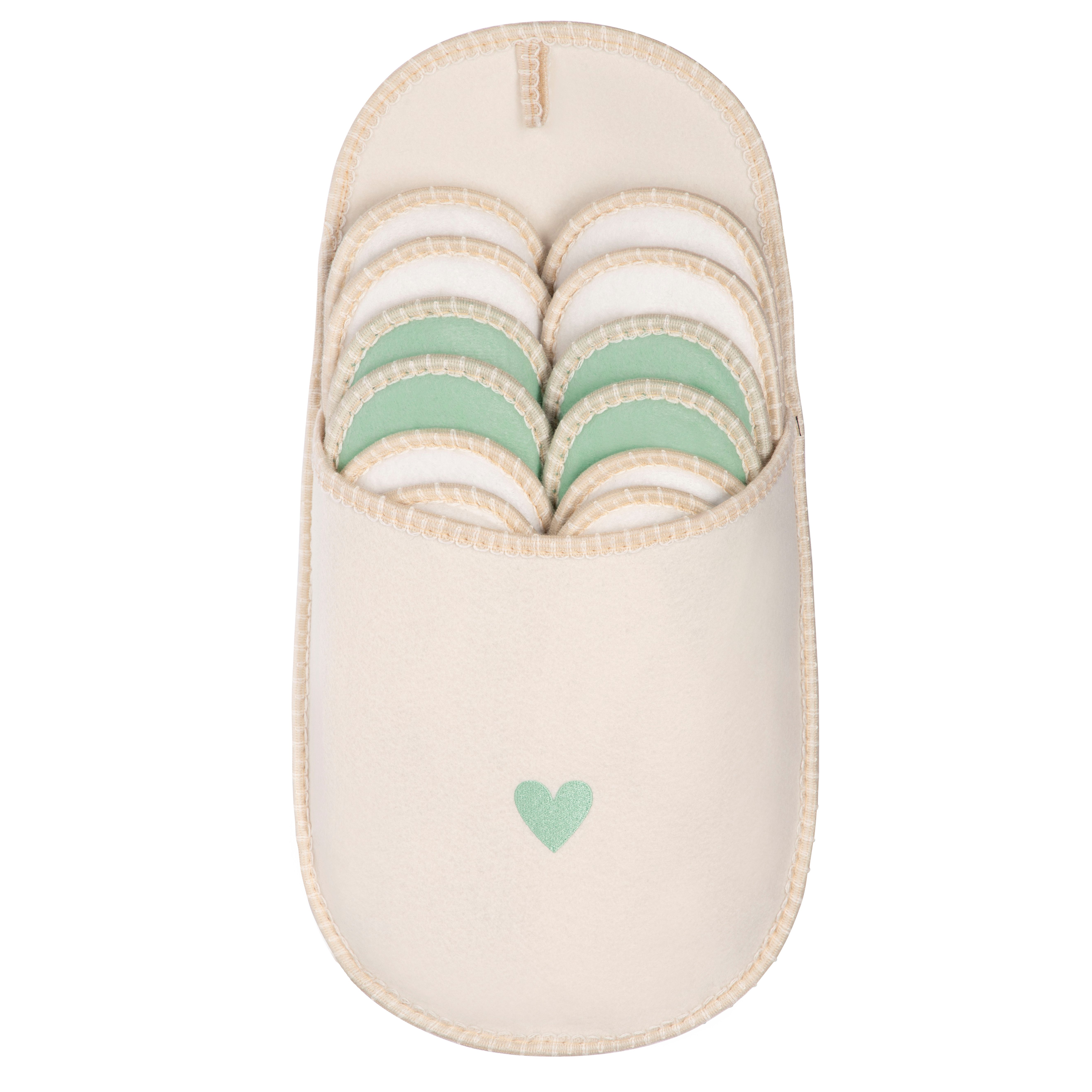 ONVAYA ABS Gästepantoffel, kleines grünes Herz, 6er Set, Antirutsch Sohle Hausschuh