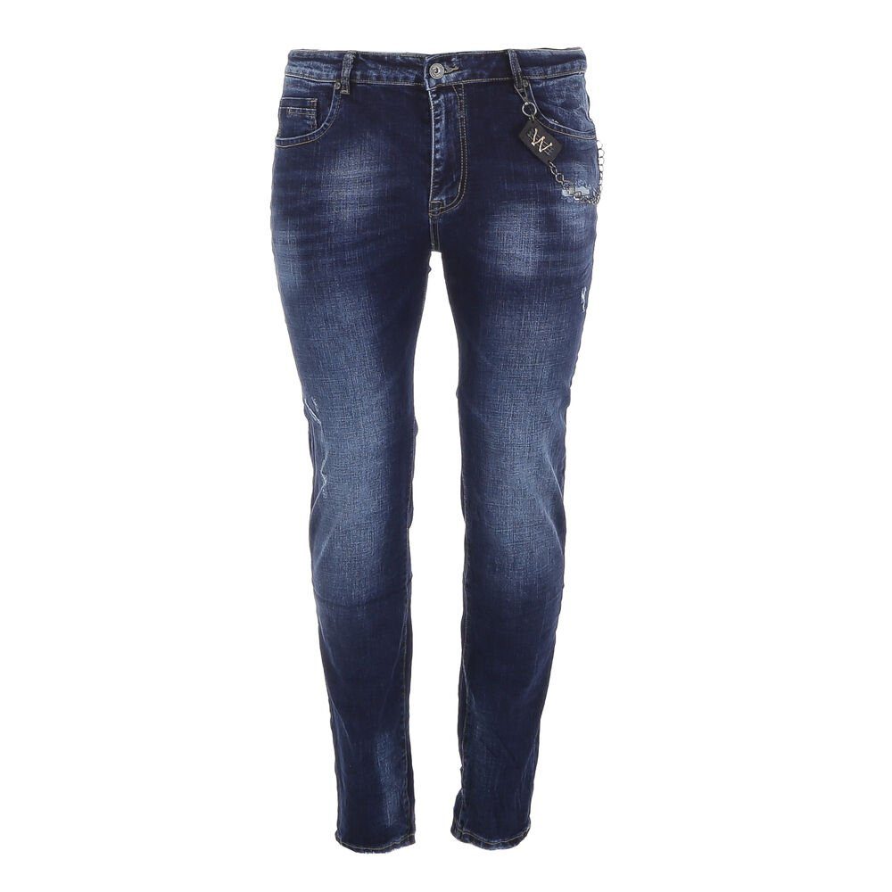 Dunkelblau Destroyed-Look in Freizeit Jeans Ital-Design Herren Stretch Stretch-Jeans