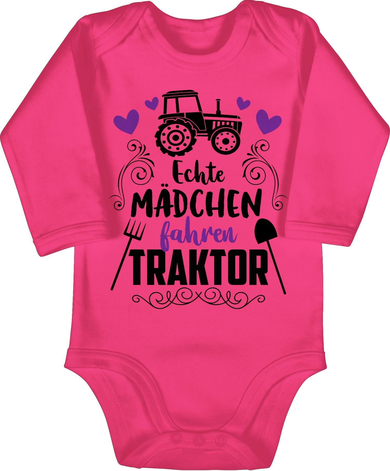 Shirtracer Shirtbody Echte Mädchen fahren Traktor - schwarz Baby Bagger Traktor und Co. 2 Fuchsia