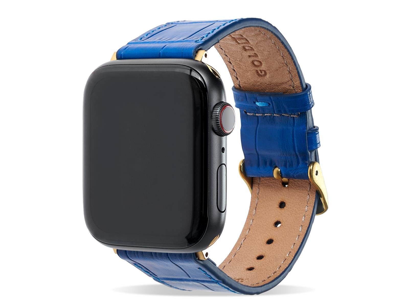 GOLDBLACK Smartwatch-Armband Apple Watch Armband Croco blau (Adapter gold)