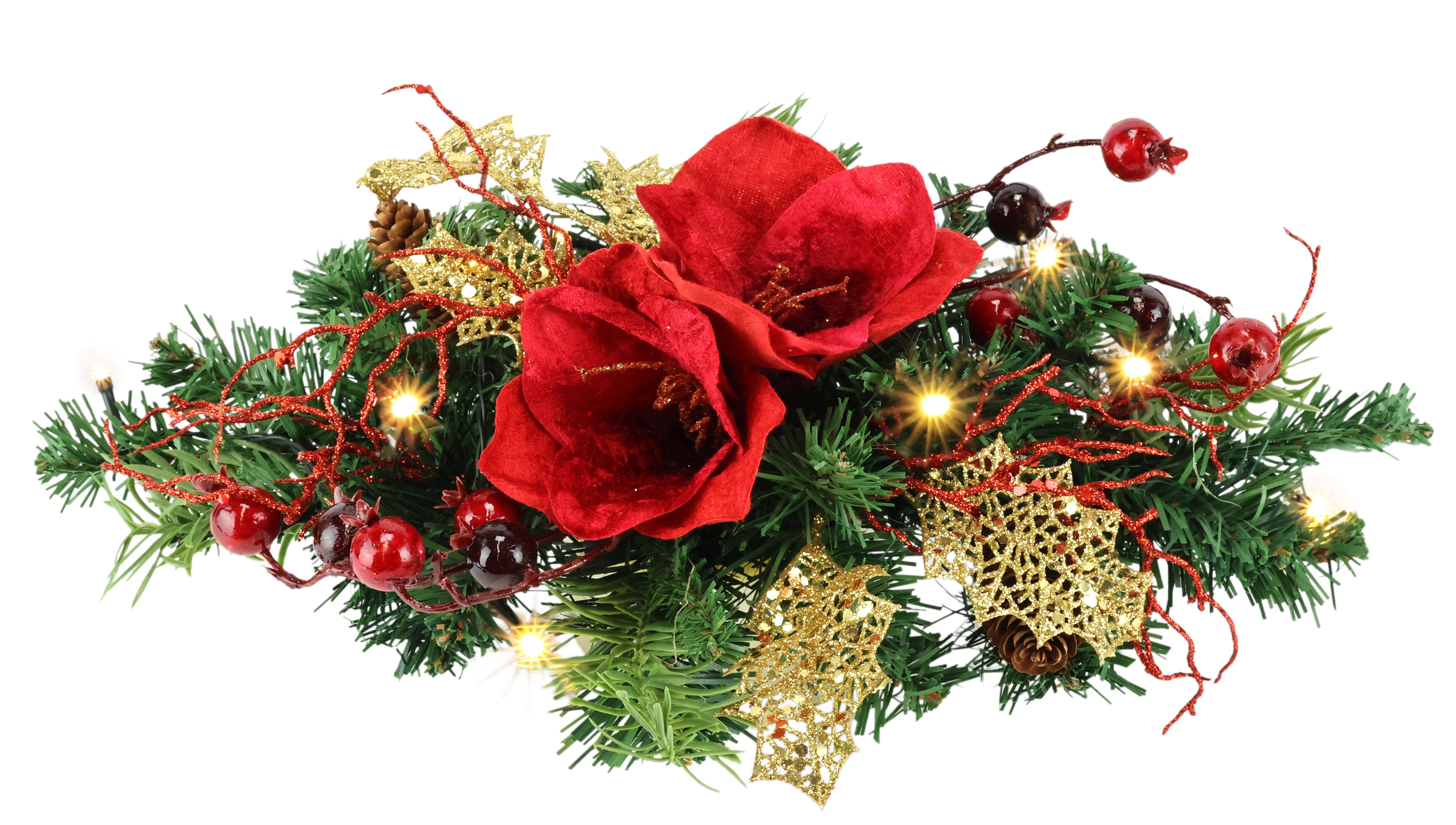 Kunstpflanze Tannenleger, I.GE.A., Höhe 10 cm, Amaryllis Zapfen Beeren künstlich warmweiß Weihnachtsdeko Tisch Advent