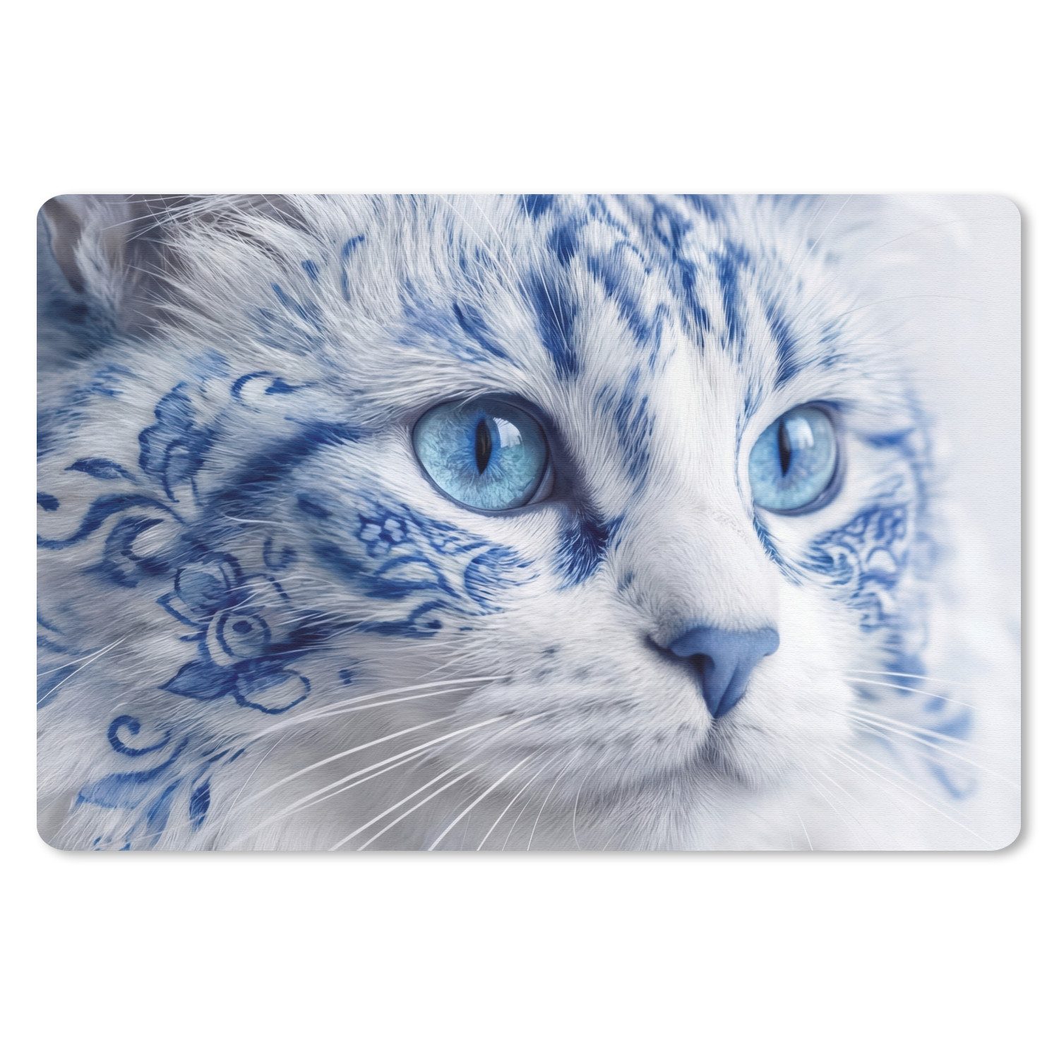 MuchoWow Mauspad Katze - Muster - Blau (1-St), Büro für Tastatur und Maus, Mousepad Gaming, Desk Mat, 17x11 cm
