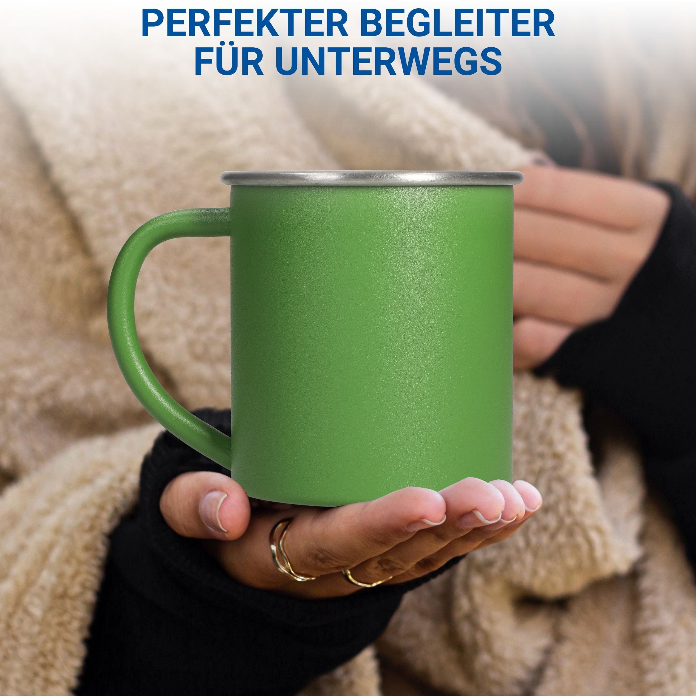 elasto Becher ADVENTURA Outdoor-Trinkbecher aus Edelstahl 340 ml, Kaffeebecher, Teetasse, camping Zubehör, Becher mit Henkel, robust – Bild 5 von 5