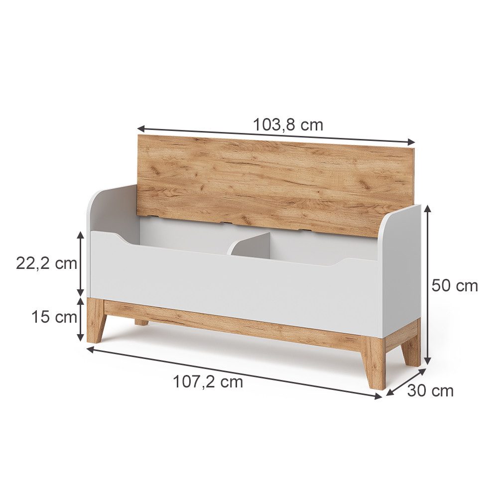 VitaliSpa® Bücherregal Malia, Weiß/Artisan/Weiß, 107.2 x 50 cm mit Sitzfläche, 1-tlg.