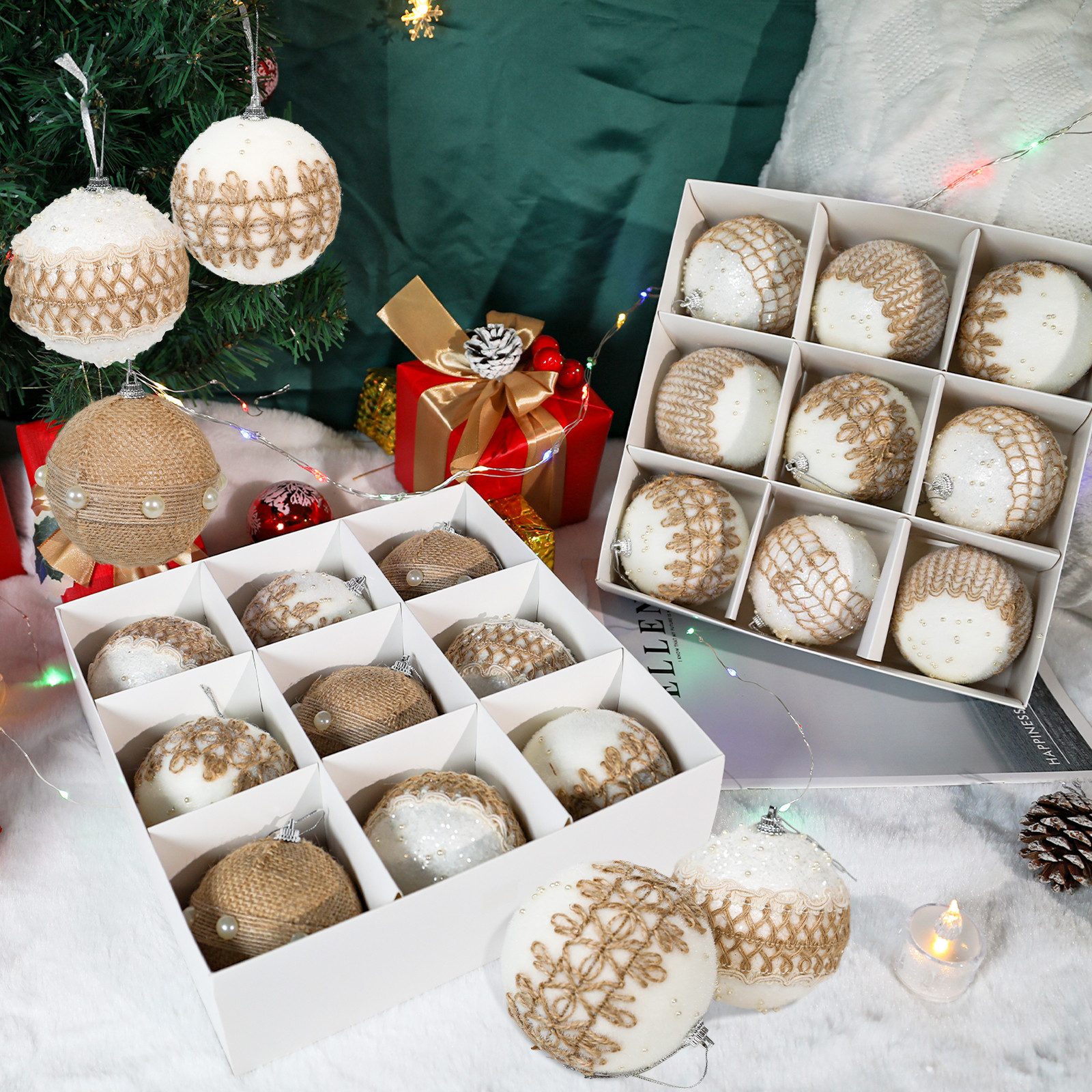 M&W DAS DESIGN Weihnachtsbaumkugel Christbaumschmuck Weiß Mini Outdoor Weihnachten 8CM
