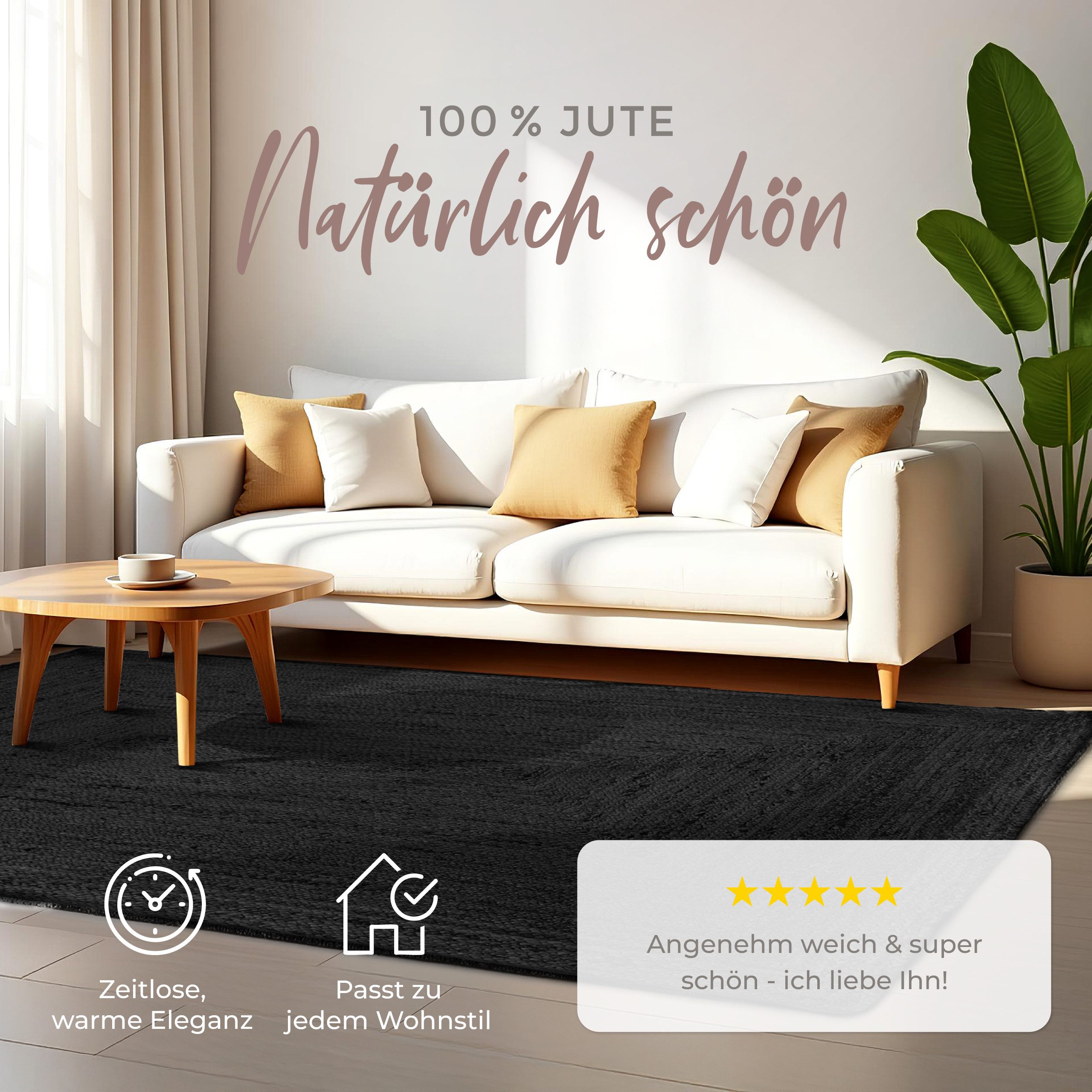 carpetfine Teppich Nele Juteteppich Naturfaser, rechteckig, Höhe: 6 mm, geflochtener Wendeteppich aus 100% Jute, quadratisch und als Läufer