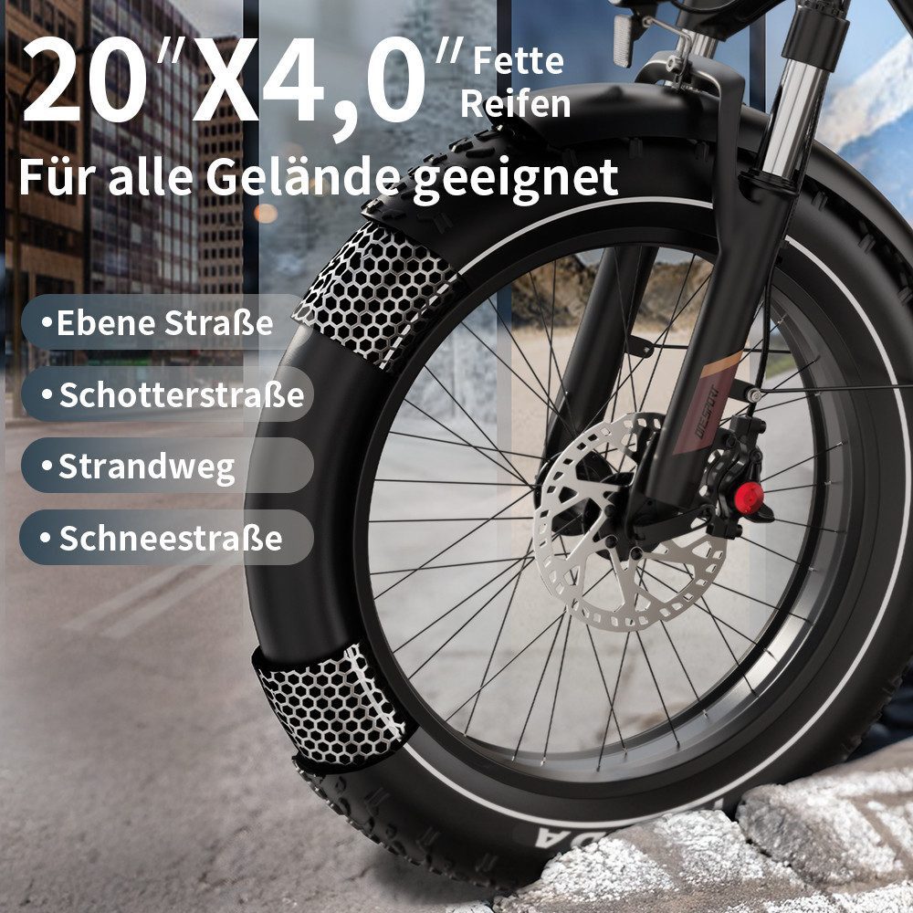 Onesport E-Bike Cityrad Faltbares Damen u. Herren 864Wh mit 120 km Reichweite & fetten Reifen, 7 Gang, Kettenschaltung, Heckmotor, 864 Wh, (mit Akku-Schlüssel, mit Akku-Ladegerät, mit abnehmbarem Akku), E-Bike mit Power-Motor, Shimano 7-Gang & Scheibenbremsen