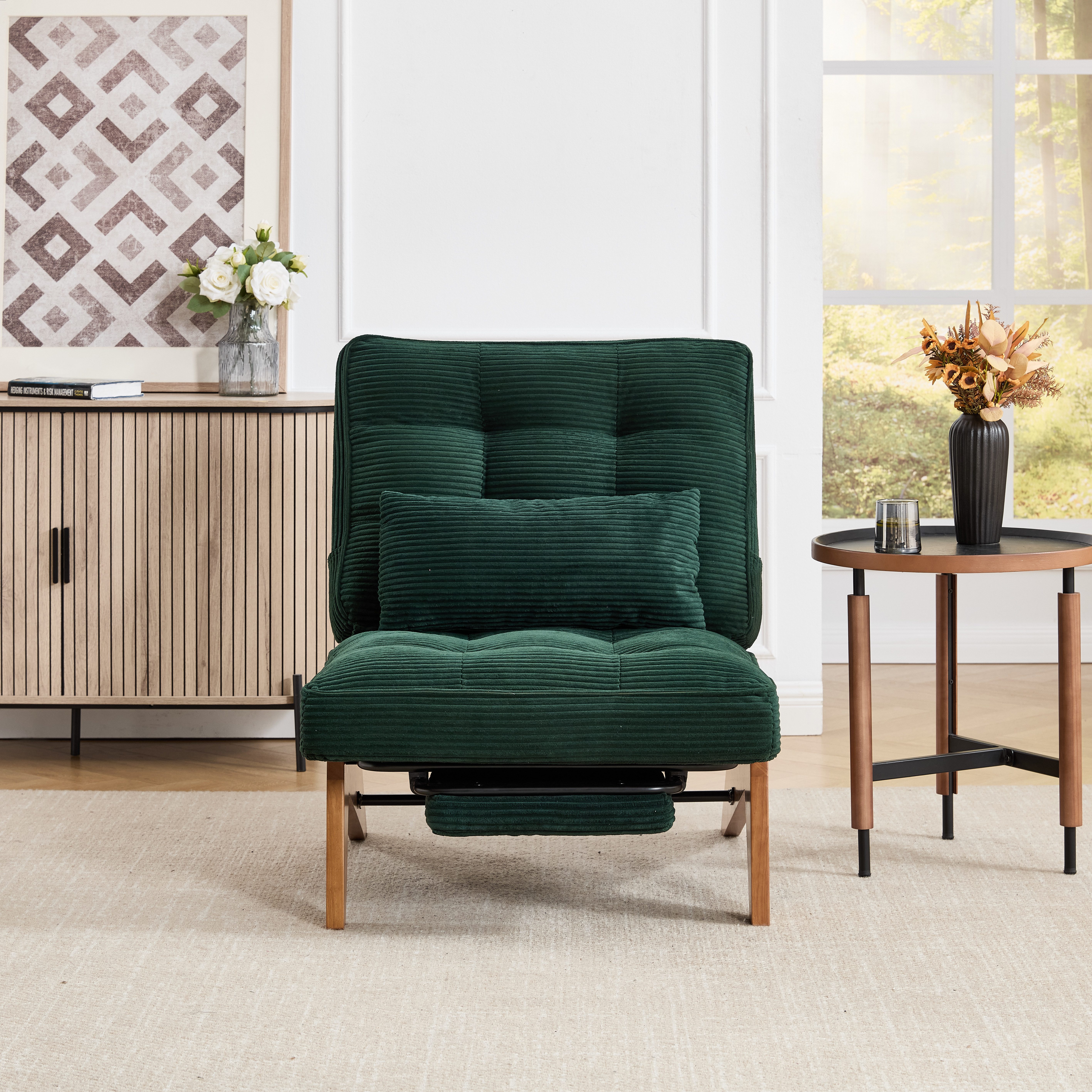 STILVORA Loungesessel mit Lendenkissen,Relaxsessel Loungesessel mit Fußstütze&Holzbeinen (aus Stoff, mit Fußstütze), mit Lendenkissen und Holzbeinen