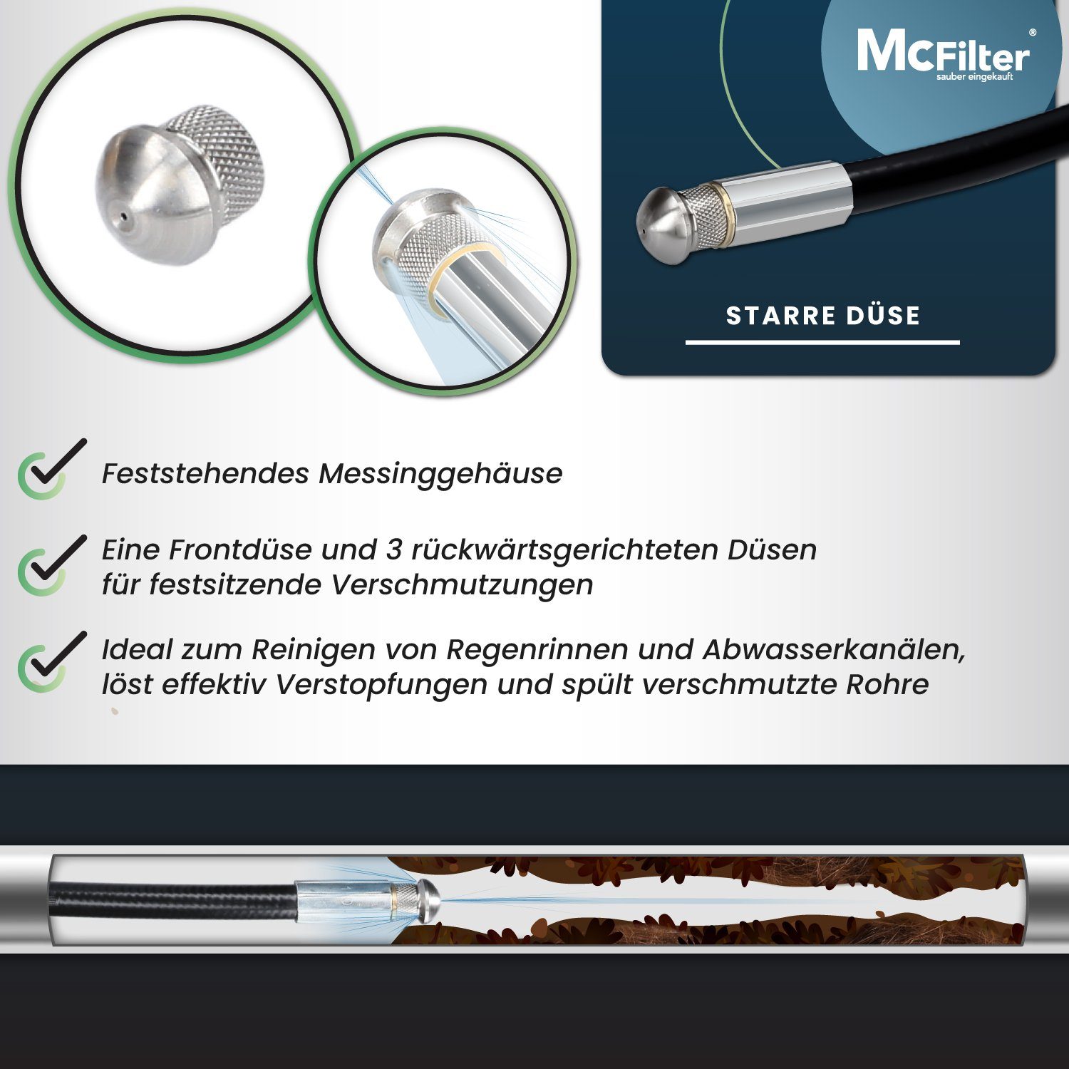 McFilter Hochdruckschlauch Rohrreinigungsschlauch, 30m, 200 bar, kompatibel mit Kärcher, (30 St), K2 K3 K4 K5 K6 K7, inkl. Tasche mit Adapter, Düsen starr + rot – Bild 4 von 5
