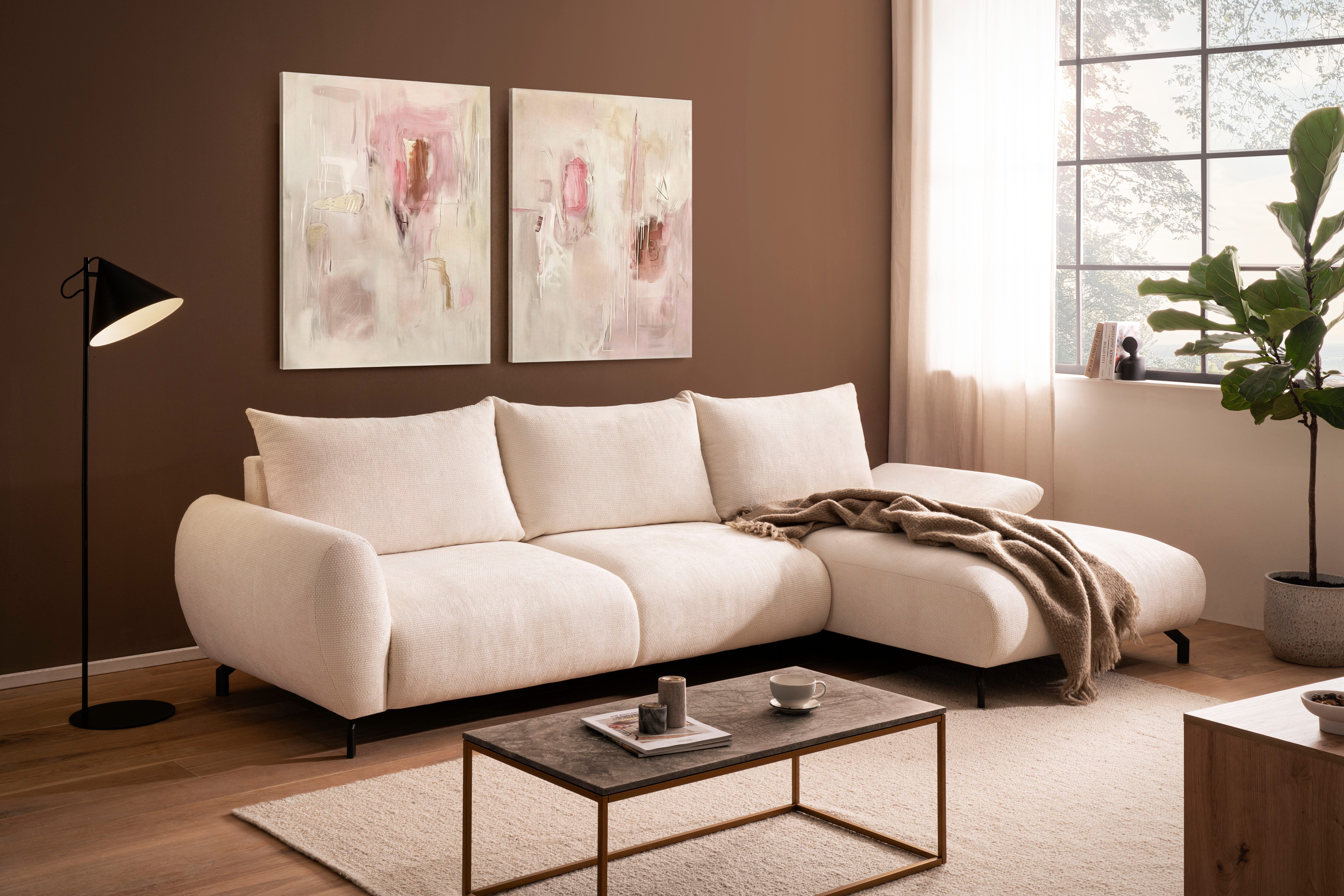 OTTO home Ecksofa KELLIE, L-Form, 315 cm, verstellbare Armlehne, Metallfüße, wahlweise Recamiere links o. rechts, Chenille-Stoff, hoher Sitzkomfort