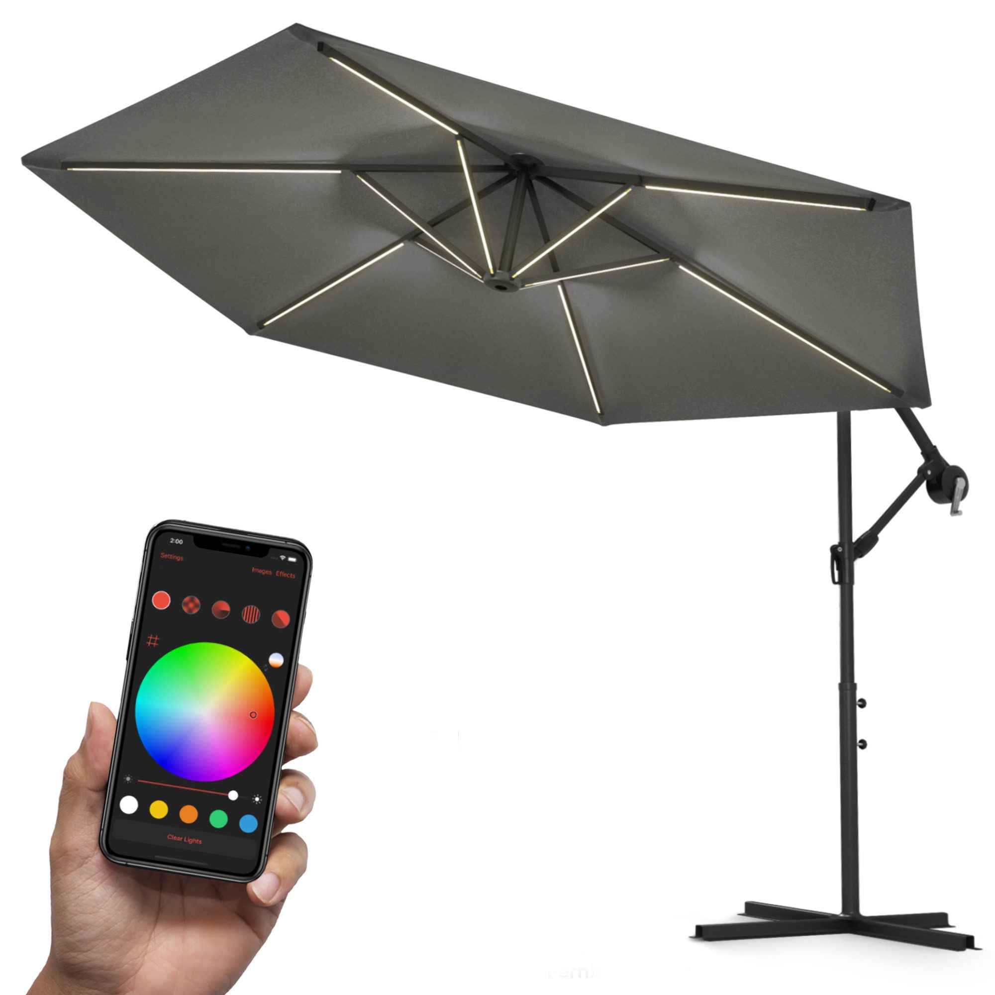 Sonnenschirm mit RGB Beleuchtung LED Ampelschirm Garten Schirm