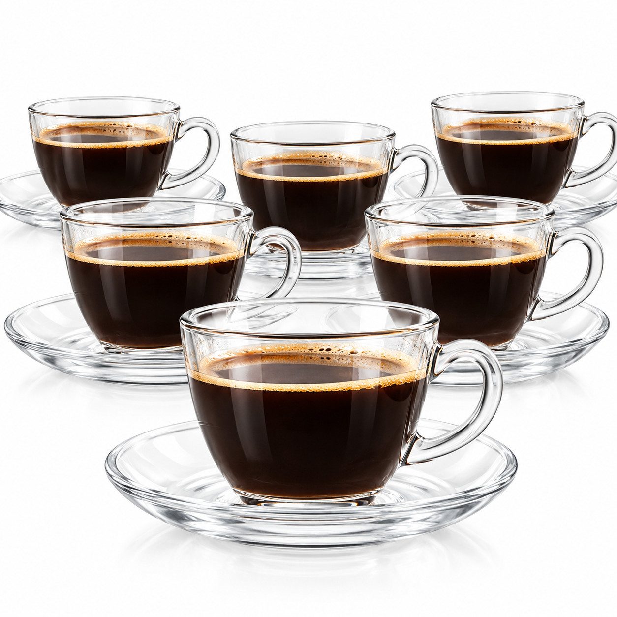 Sendez Espressotasse 6 Espresso Gläser 85ml mit 6 Unterteller Tasse 12tlg Espressoglas, 12-tlg., Glas