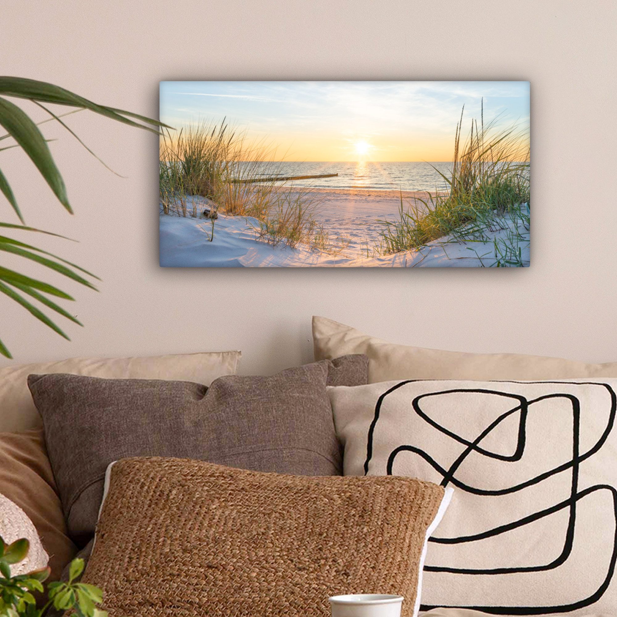 OneMillionCanvasses® Leinwandbild Panorama Strand - Sonne - Düne - Gras - S günstig online kaufen