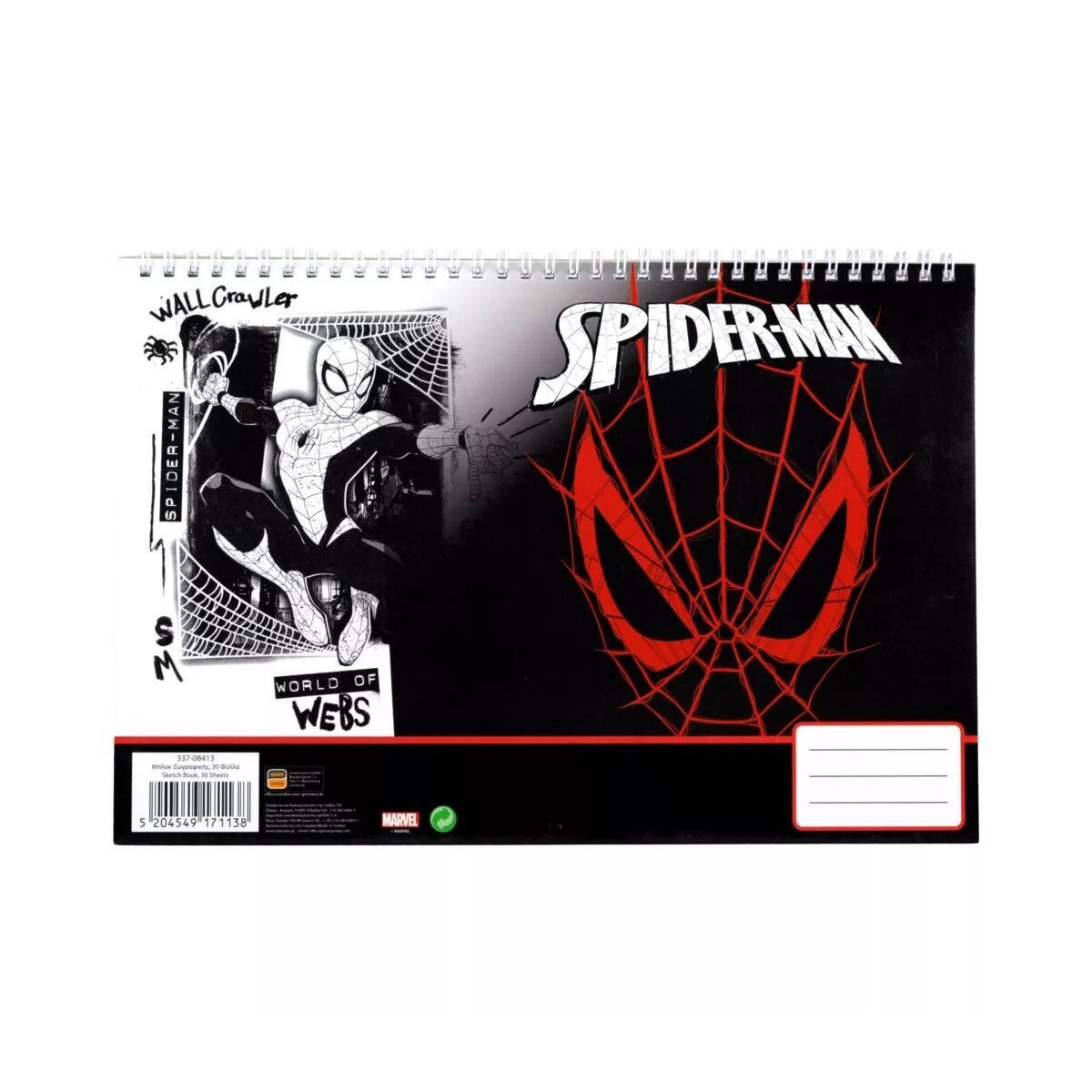 Spiderman Kreativset Spiderman World of Webs A/4 Spiral-Skizzenbuch, 30 Blatt