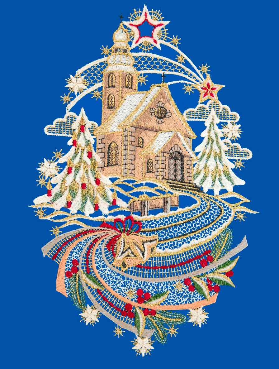 W. Reuter & Sohn - Plauener Spitze® Fensterbild Weihnachtskirche, Made in Germany