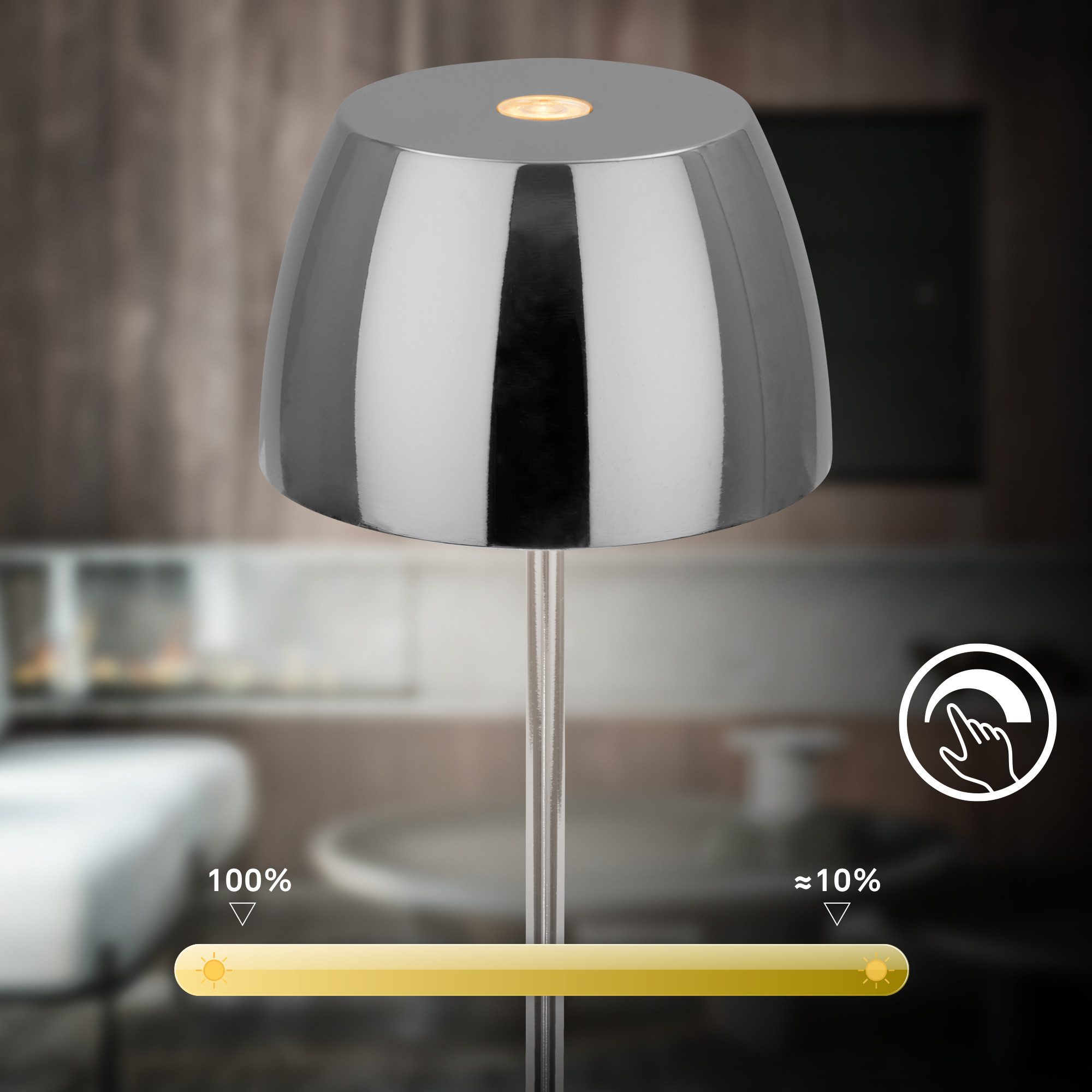Briloner Leuchten LED Außen-Tischleuchte SERINA MINI, Dimmfunktion, LED fest integriert, Warmweiß, kabellos 20 x 8 cm Chromfarben 2,5W Wohnzimmer Schlafzimmer 2 – Bild 5 von 5