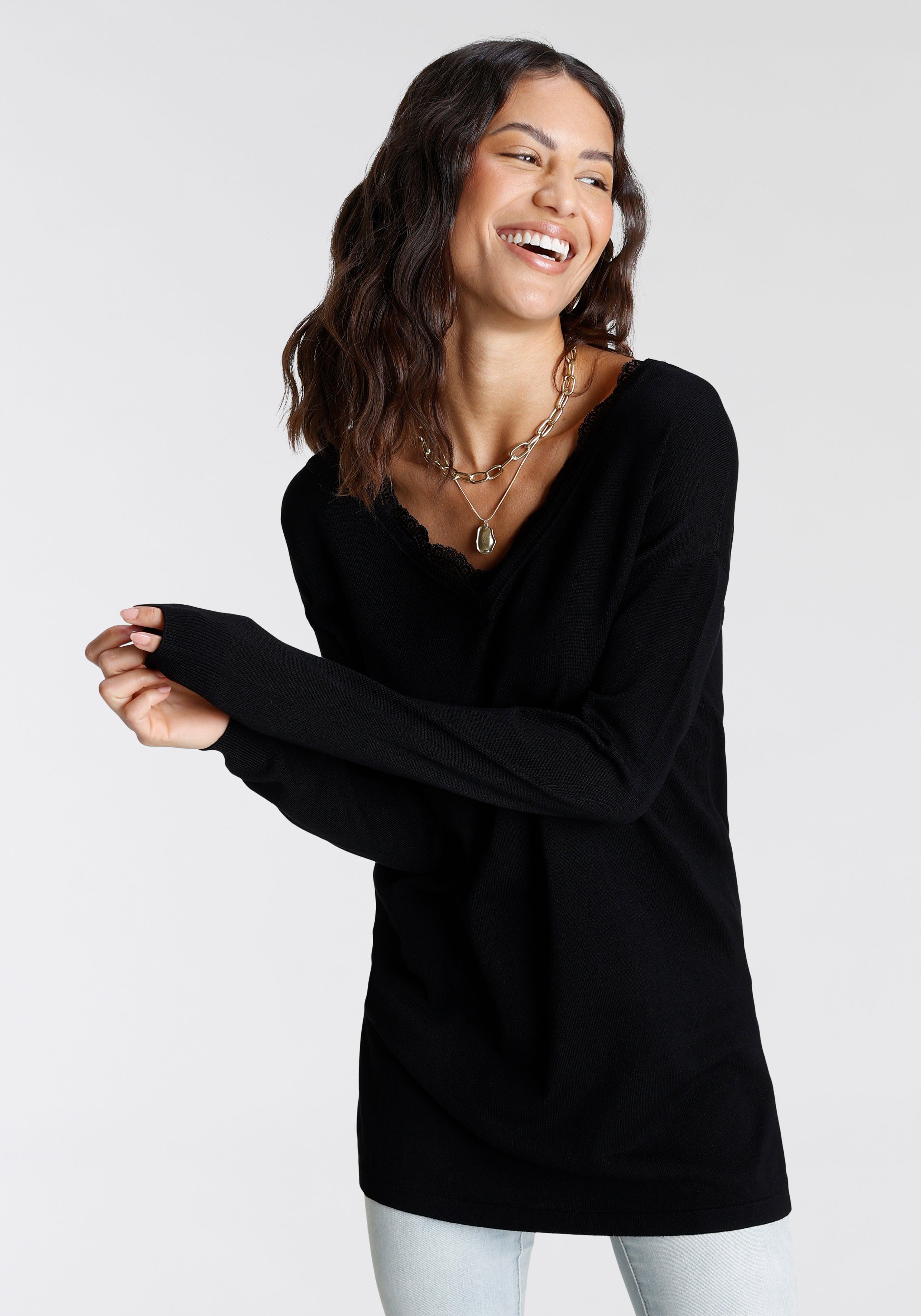 Laura Scott Strickpullover mit Spitzen am günstig online kaufen