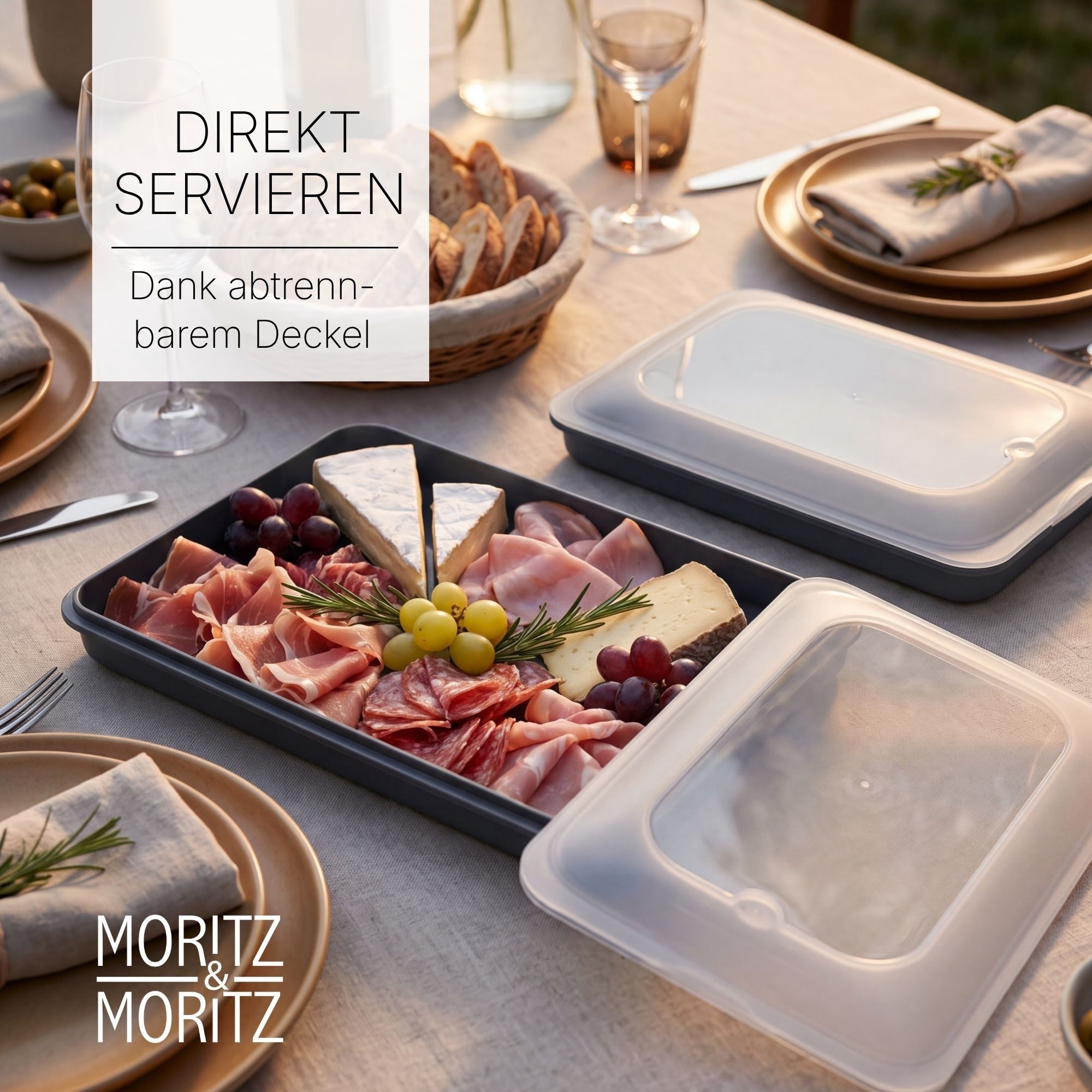 Moritz & Moritz Frischhaltedose Frischhaltedose 4er Set Aufschnittdosen stapelbar - dunkel, Kunststoff, (Set, 4-tlg., Set), Inkl. 4 Sticker, mit Deckel für Opti – Bild 5 von 5