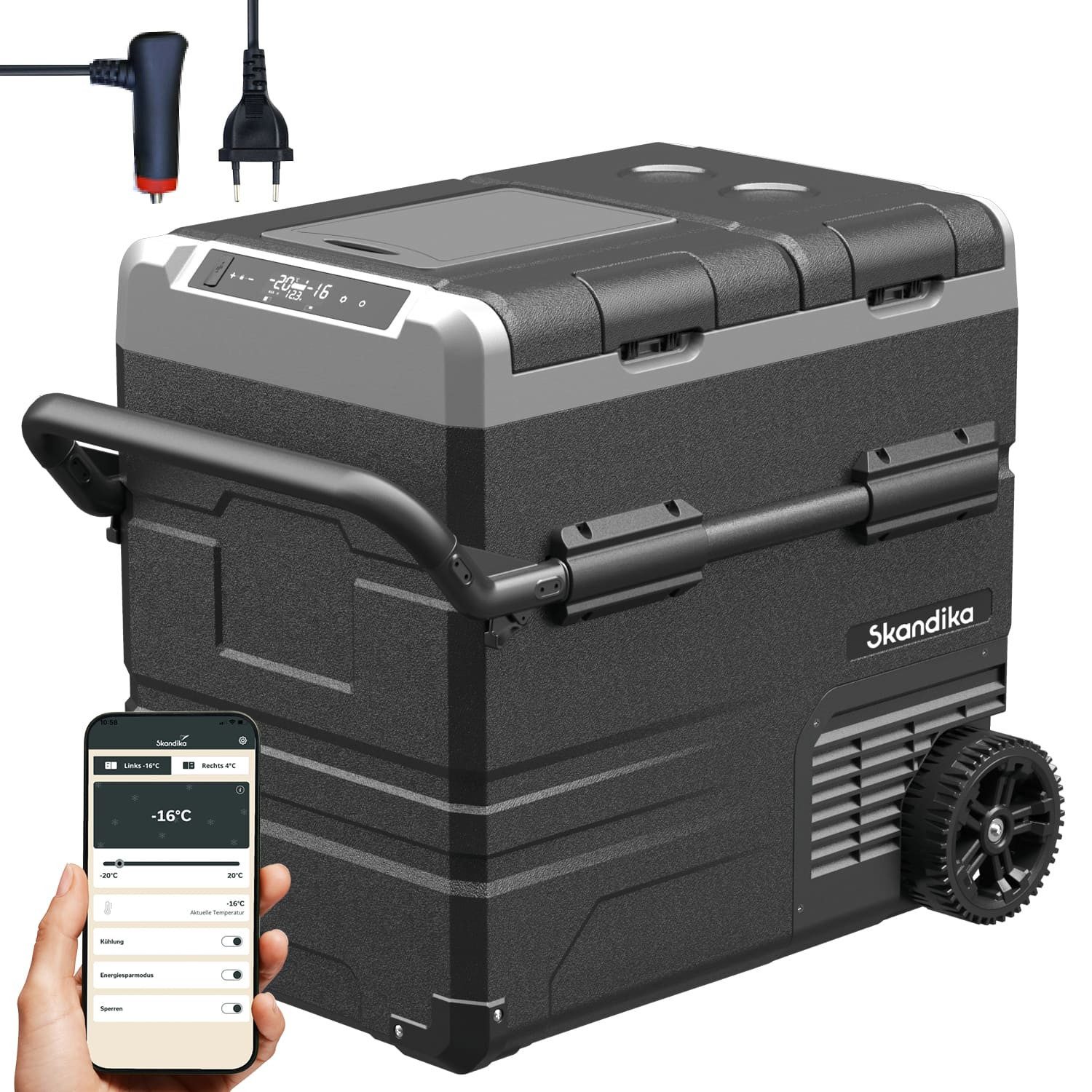 Skandika Elektrische Kühlbox Gefrierbox Routa, Kompressor Autokühlschrank, Camping, 2 Zonen, App-Steuerung, +20° bis -20 °C, leise, Eco-Mode, LKW, Bus, Camper