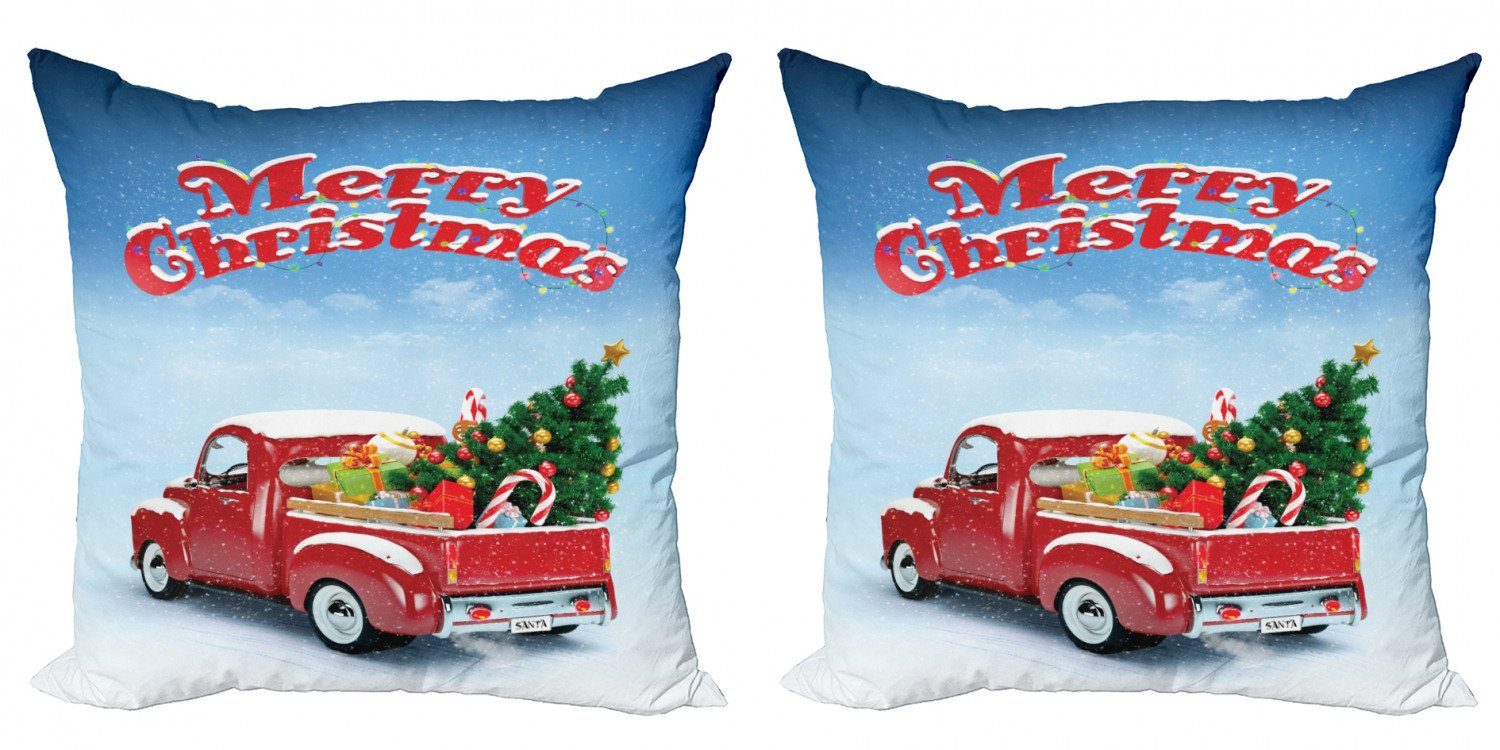 Modern Accent Aufwändige Kissenbezüge Weihnachten (2 Doppelseitiger Stück), Pickup-Truck Digitaldruck, Abakuhaus