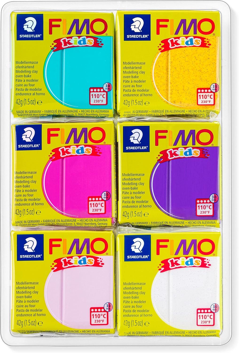 FIMO Knete FIMO Kids Modelliermasse Set 6x42g Glitter & Pastell