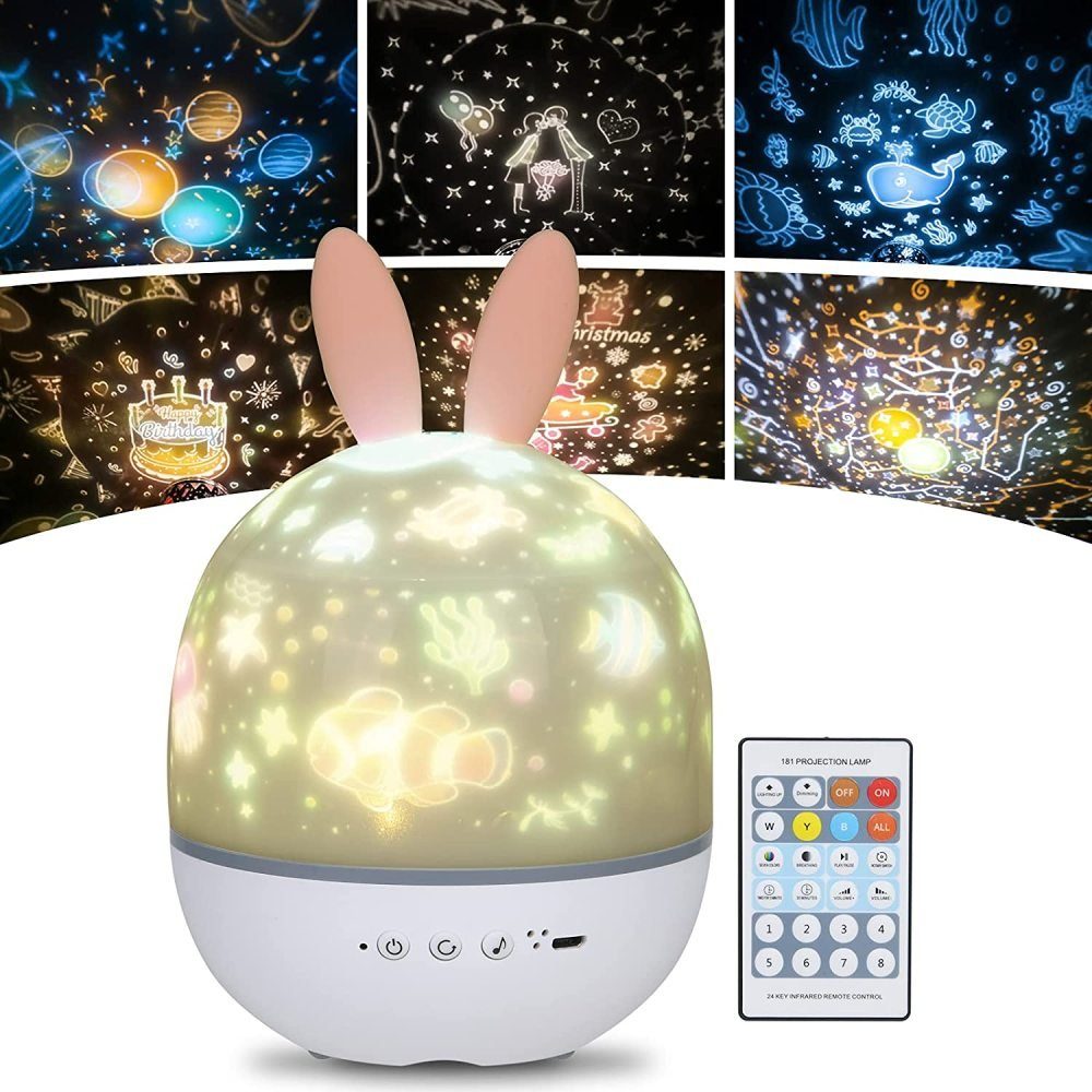 GelldG Nachtlicht Sternenhimmel Projektor 360° Drehbar LED Musik Nachtlicht