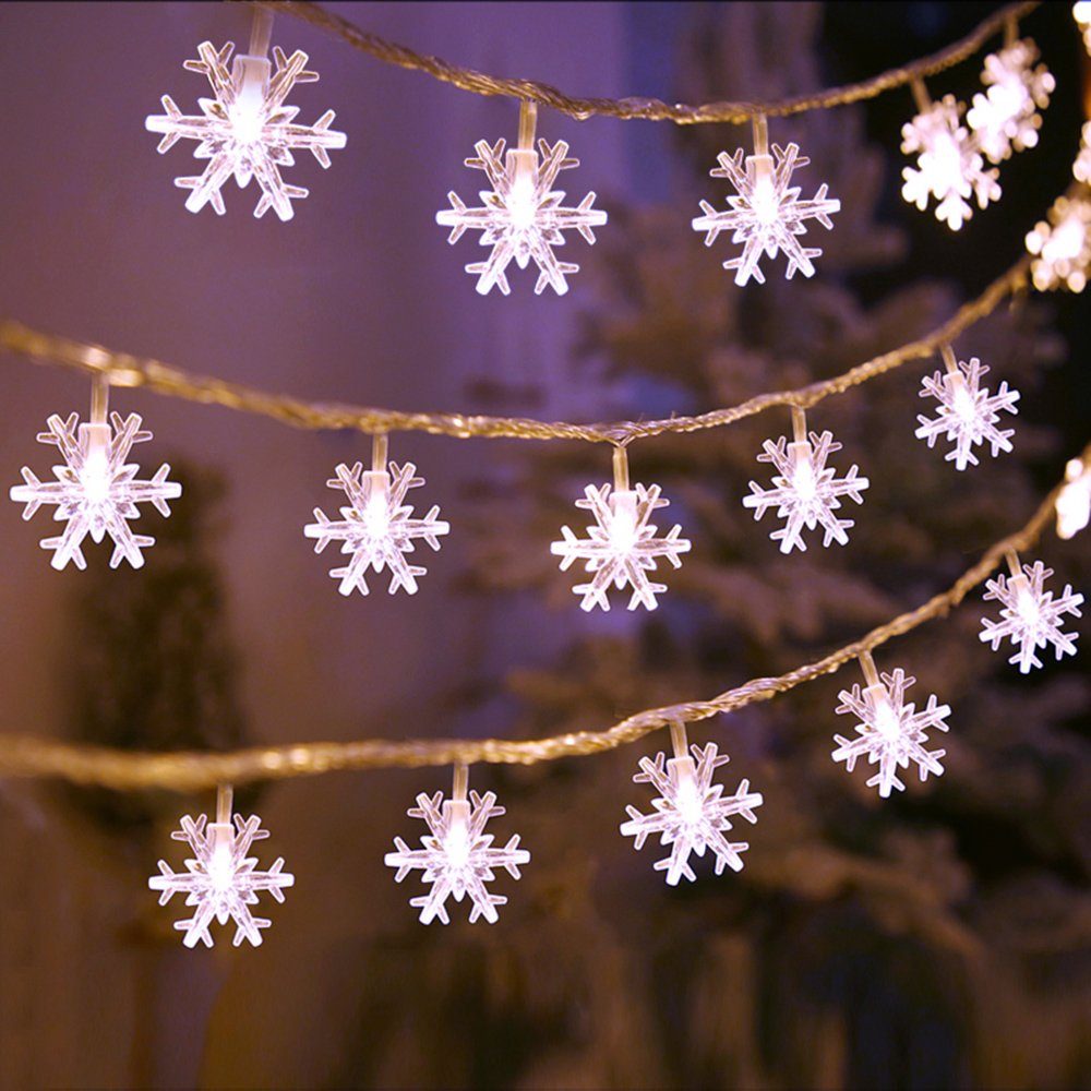 für Weiß Betrieben Lichterkette Laybasic Außen LED-Lichterkette,Schneeflocke,Weihnachtslicht,Weihnachtsdeko, Batterie Innen