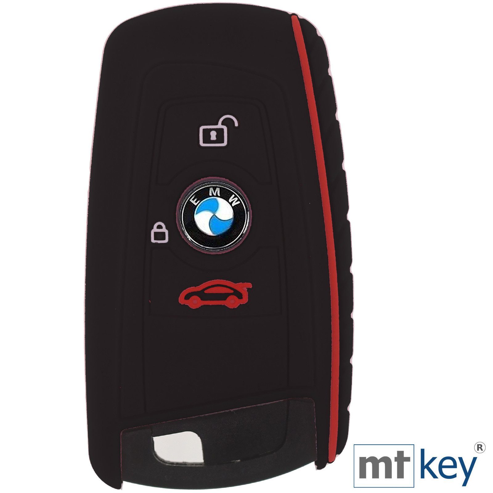 mt-key Schlüsseltasche Autoschlüssel Softcase Silikon Schutzhülle Schwarz, für BMW F20 F21 F22 F23 F30 F31 F34 F32 F26 F25 F33 3 Tasten KEYLESS
