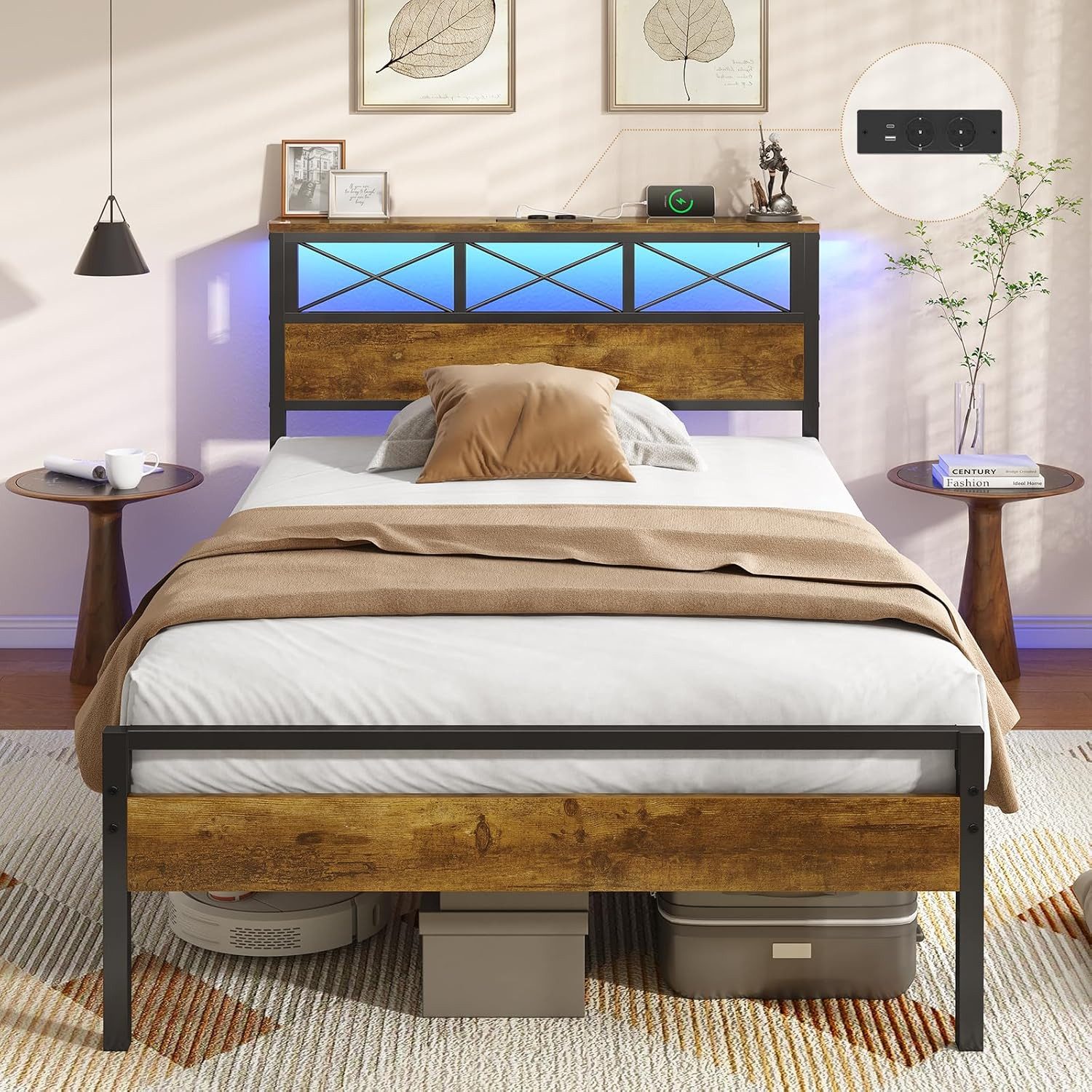 MSMASK Metallbett Bettgestell mit LED Beleuchtung und Steckdose USB-Anschlü günstig online kaufen