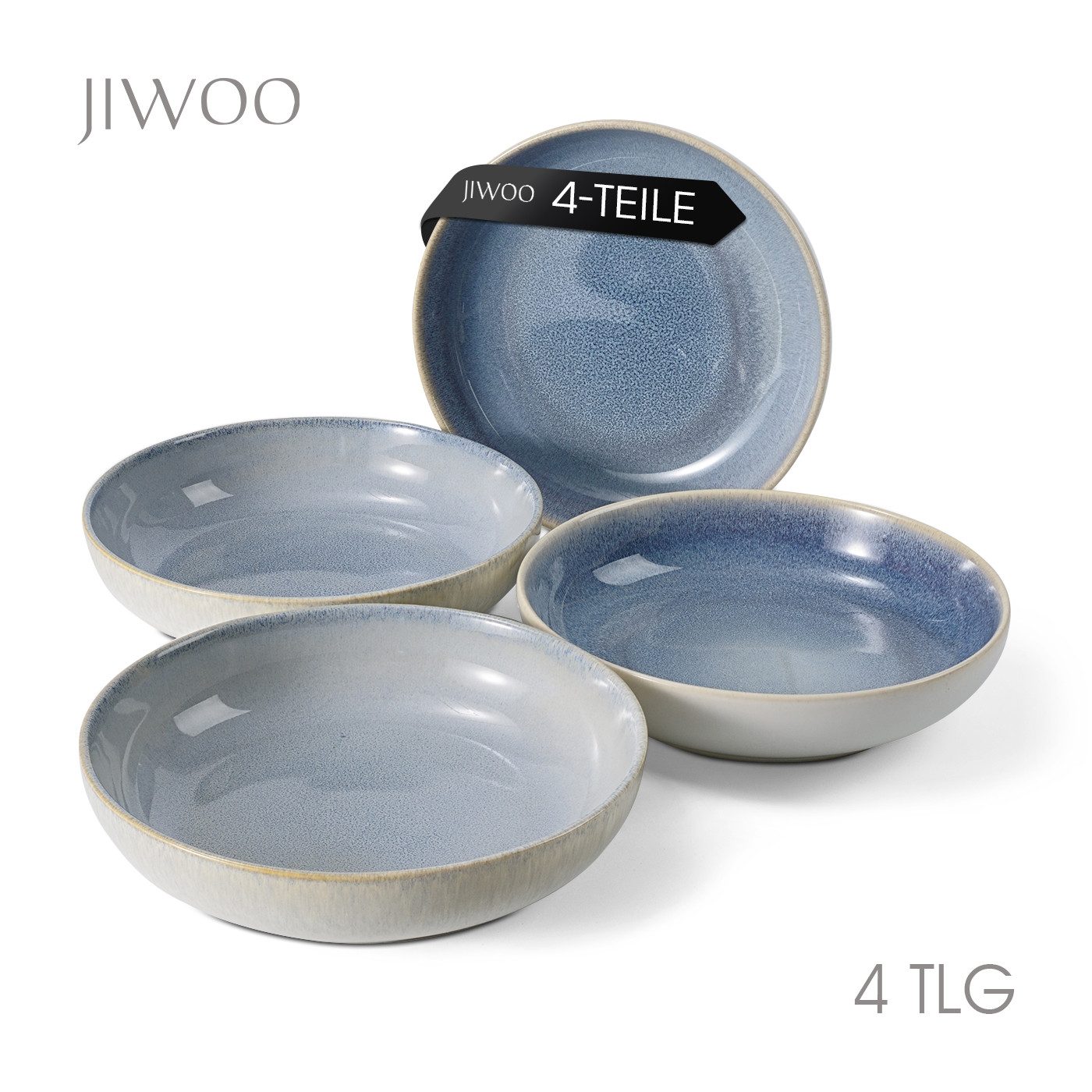 JIWOO Suppenteller 4er Ø21,9cm, Speiseteller Pastateller Salatteller Dessertteller Plate, (4 St), Keramik Hochwertiges Tellerset Blau Mikrowellenofen Spülmaschine