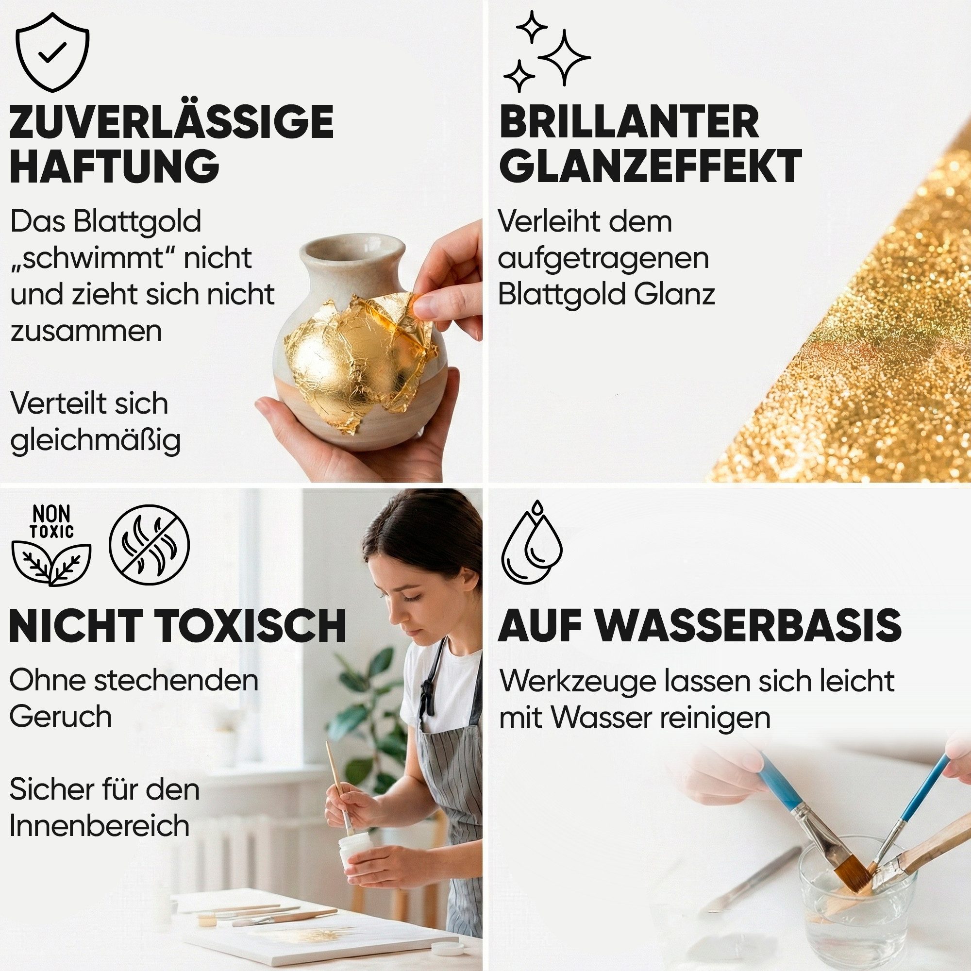 7 Artists Bastelkleber Anlegemilch Blattgold Kleber auf Wasserbasis 50ml - Anlegemilch, Anlegemilch Blattgold Kleber – Bild 4 von 5