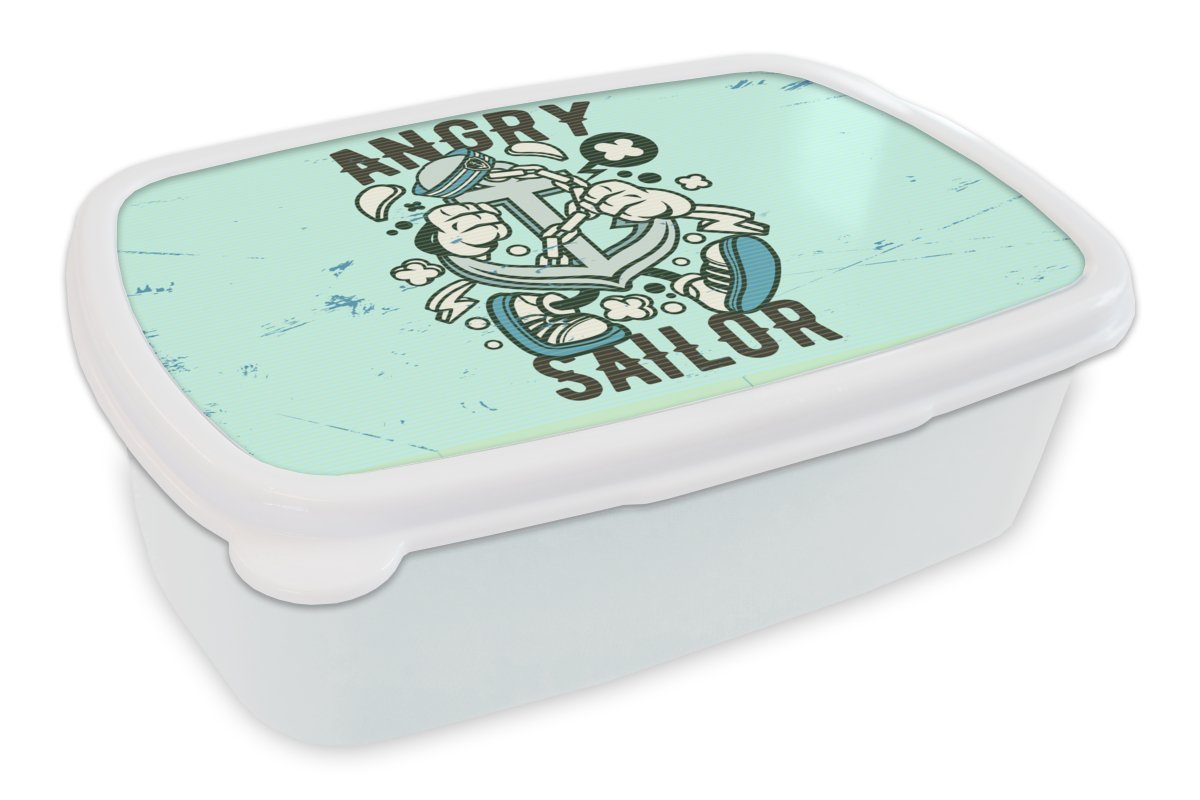 MuchoWow Lunchbox Anker - Brotbox und für Kinder - weiß Erwachsene, Vintage, Kunststoff, (2-tlg), Jungs Mädchen für Brotdose, Boot und