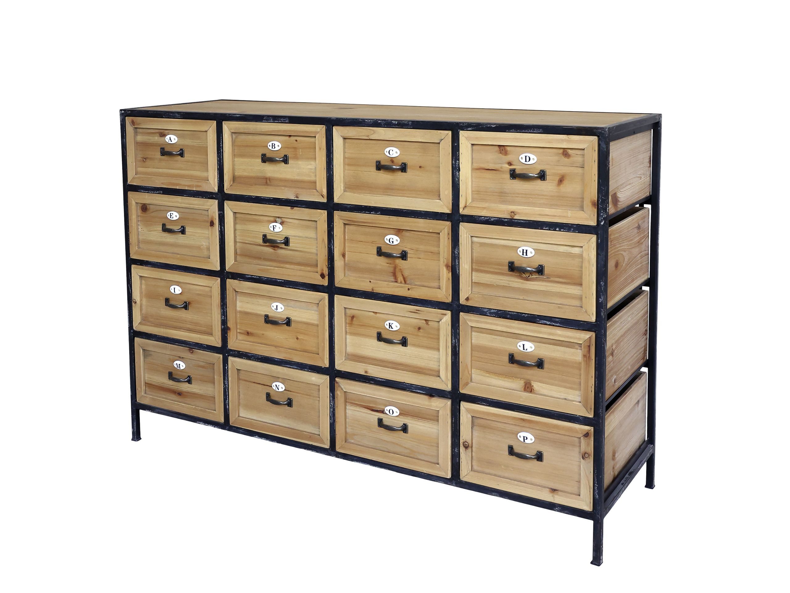 Stauraumschrank Kommode Sideboard Manon Schwarz Vintage 16 Schübe Metall Holz