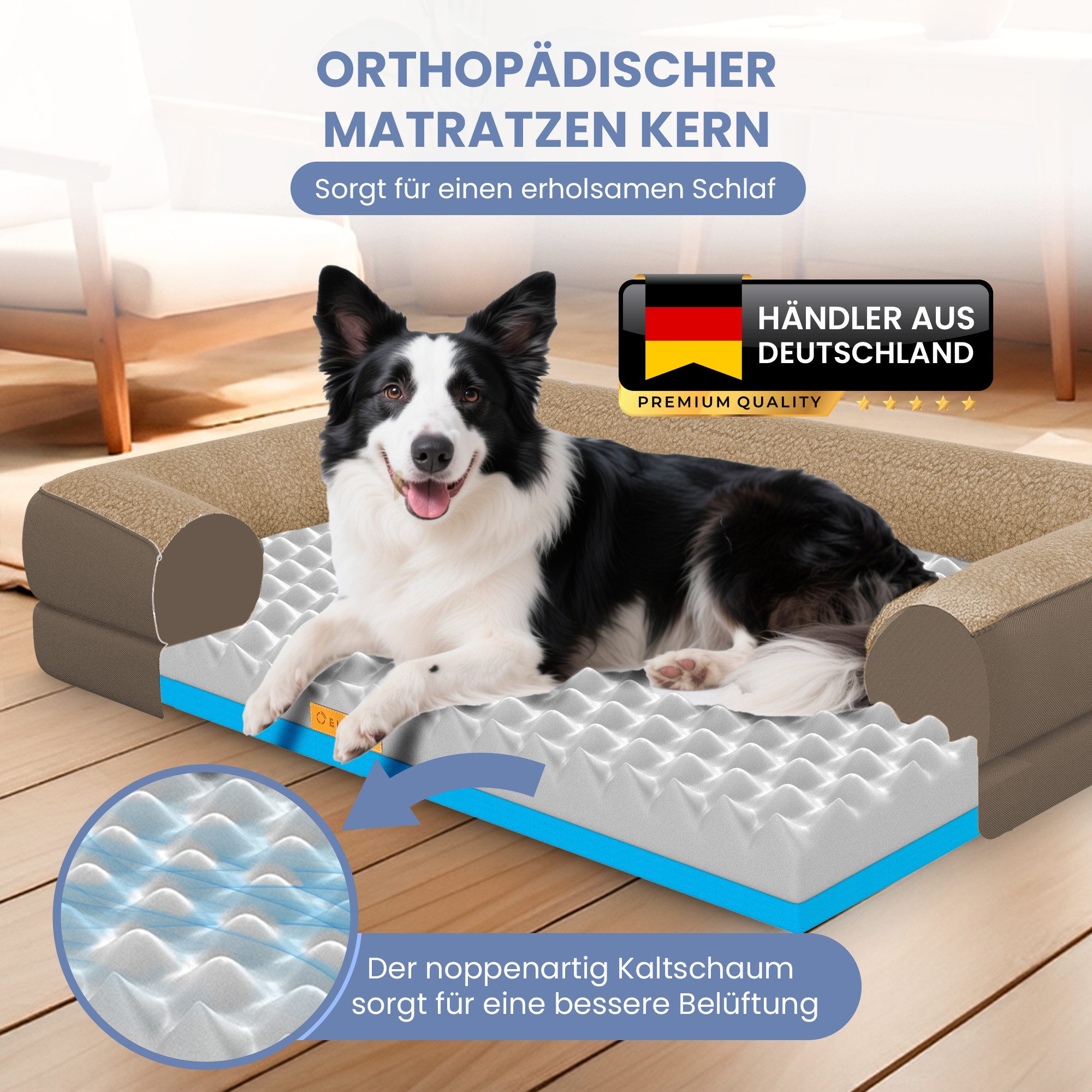 ELONEO Hundebett ELONEO - Orthopädisches Premium Hundebett, gelenkschonend, waschbar, Aus kuscheligem Sherpa-Fleece und strapazierfähigem Sofastoff