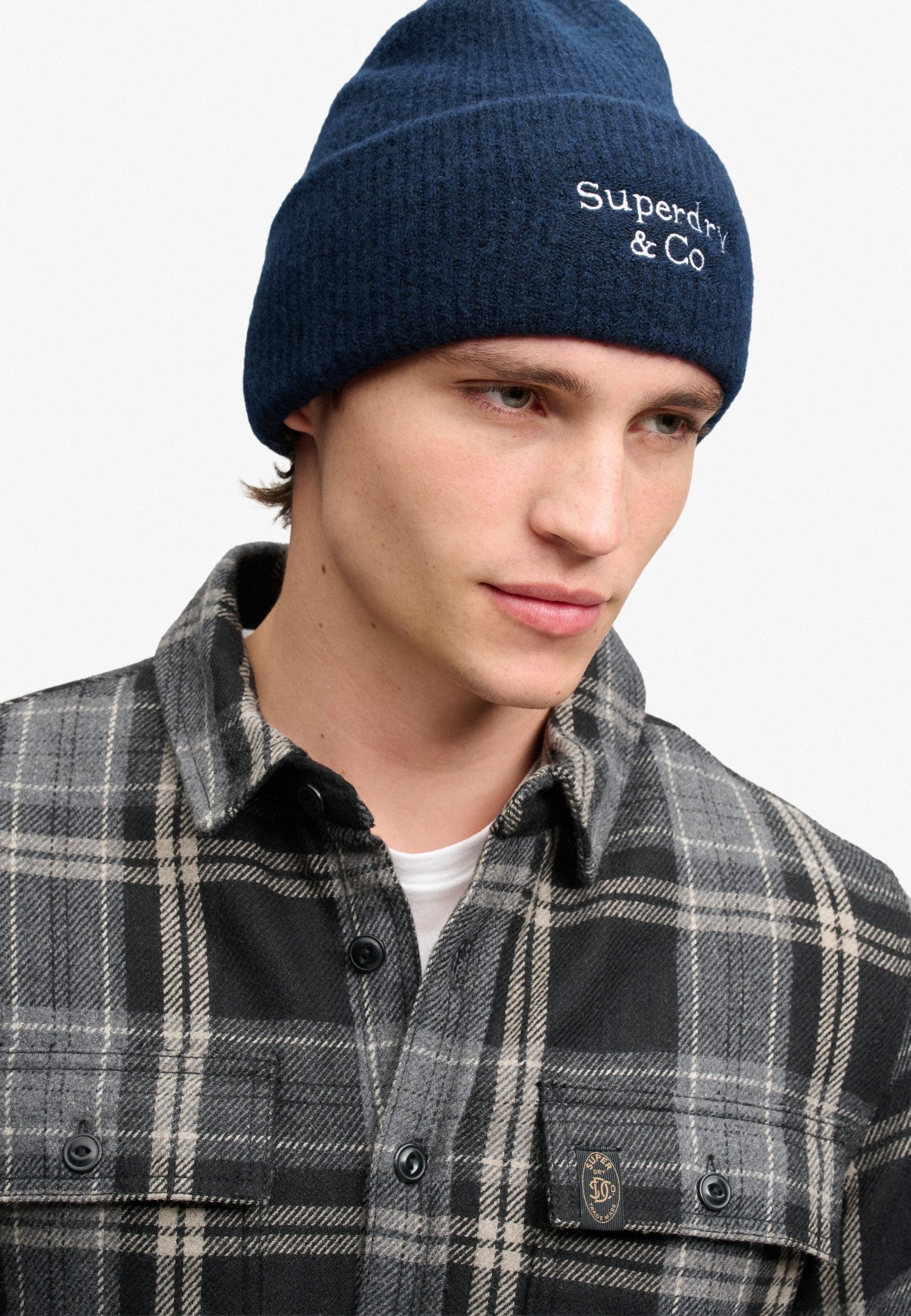 Superdry Strickmütze HERITAGE RIB KNIT BEANIE HAT Eclipse Navy/Off White