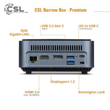 CSL Narrow Box Premium / 32GB / 500 GB M.2 SSD / Win 11 Pro Mini-PC (Intel® N6000, Intel® UHD Graphics, 8 GB RAM, 500 GB SSD, passiver CPU-Kühler)