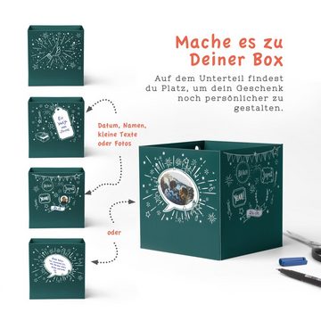 SURPRISA Geschenkbox Rätselbox persönliche Geschenkverpackung + Rätselspiel, für Geschenke zum Valentinstag, Jahrestag, Briefmarkenrätsel - petrol