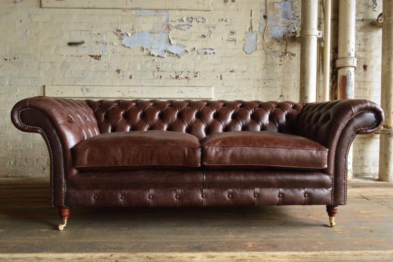 Made Leder Chesterfield-Sofa Chesterfield in 100% Couch Europe 3-Sitzer Polster Design Sofort, JVmoebel Braun