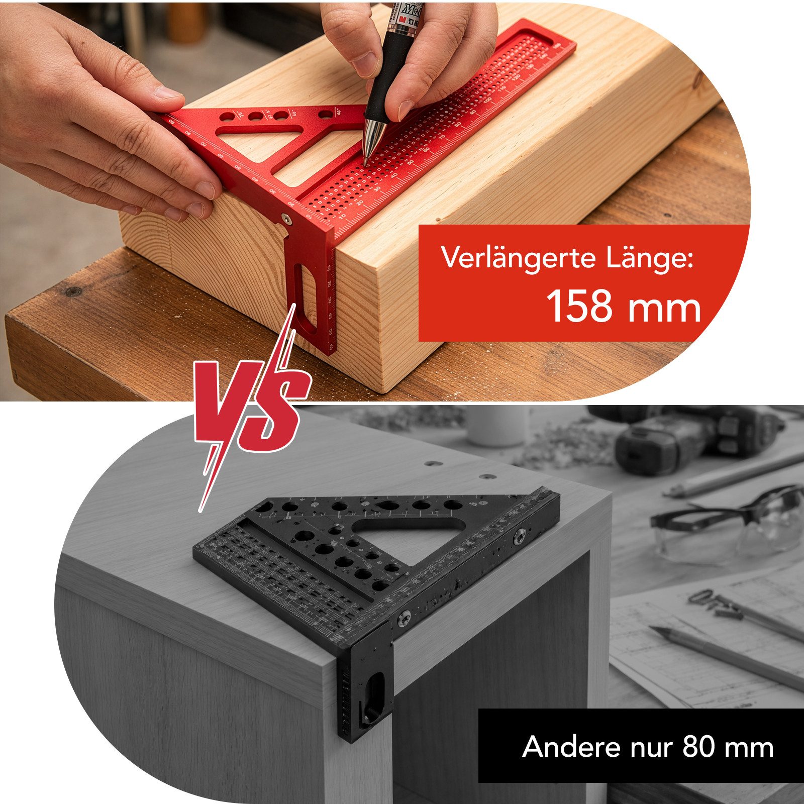 Youyijia Winkelmesser 3D Gehrungswinkel Aluminium, Multifunktionaler Winkelmesser 22.5°–90°