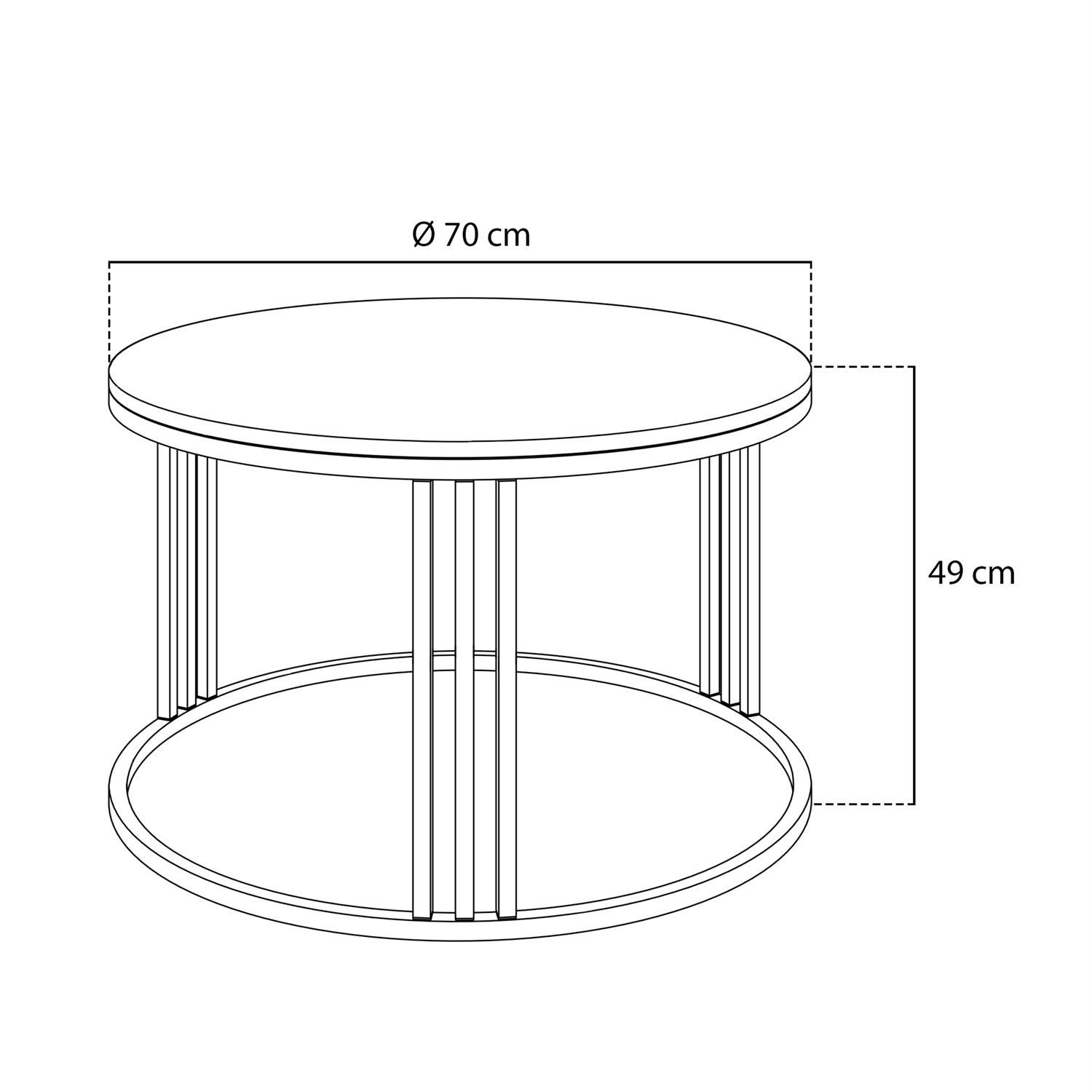 Lookway Couchtisch LORI LEVANTO mit weißem und schwarzem Gestell (1x Couchtisch), Durchmesser: ⌀70 cm, Höhe: 48 cm – Bild 4 von 4