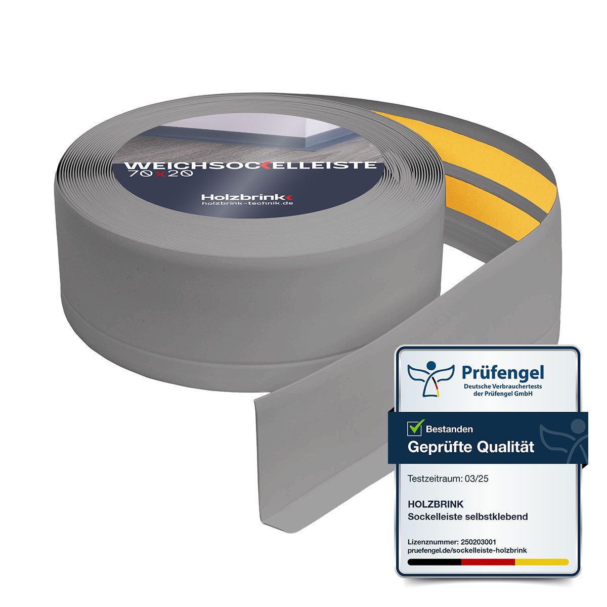 HOLZBRINK Sockelleiste HOLZBRINK selbstklebend PVC 70x20mm, 1 m, L: 100 cm, 1m Rolle, Küchenleiste Abschlussleiste für Badezimmer Farbe: Grau