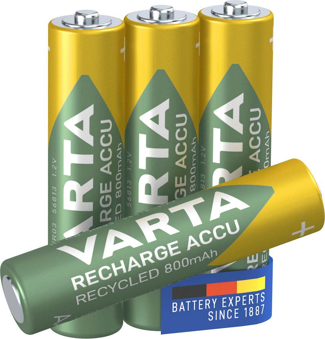 VARTA wiederauflaudbare Recycled V, Accu Micro 800 St), 4 Akku VARTA Recharge Akkus (1,2 mAh wiederaufladbar