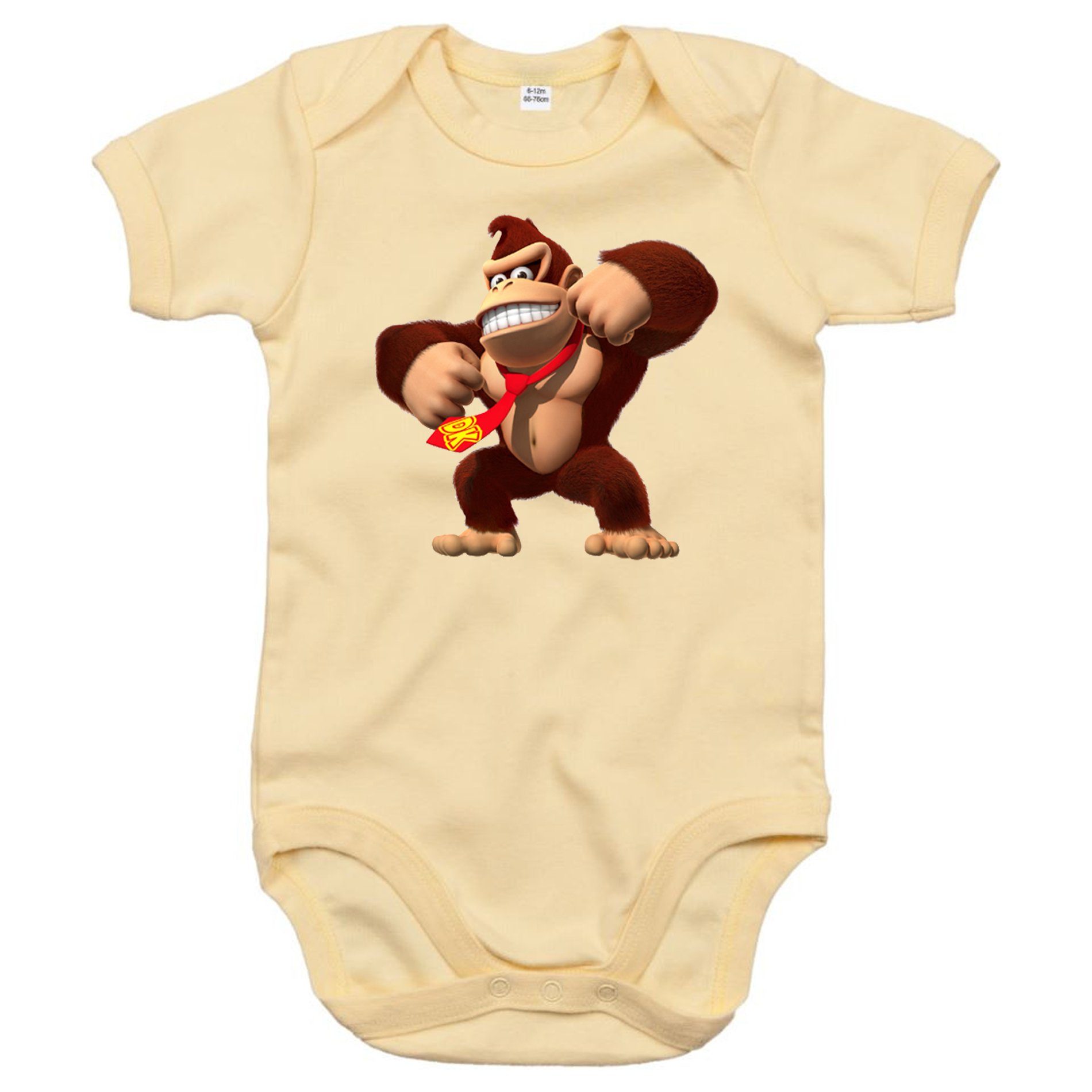 Blondie & Brownie Strampler Kinder Baby Donkey Kong Gorilla Affe Nintendo mit Druckknopf Beige